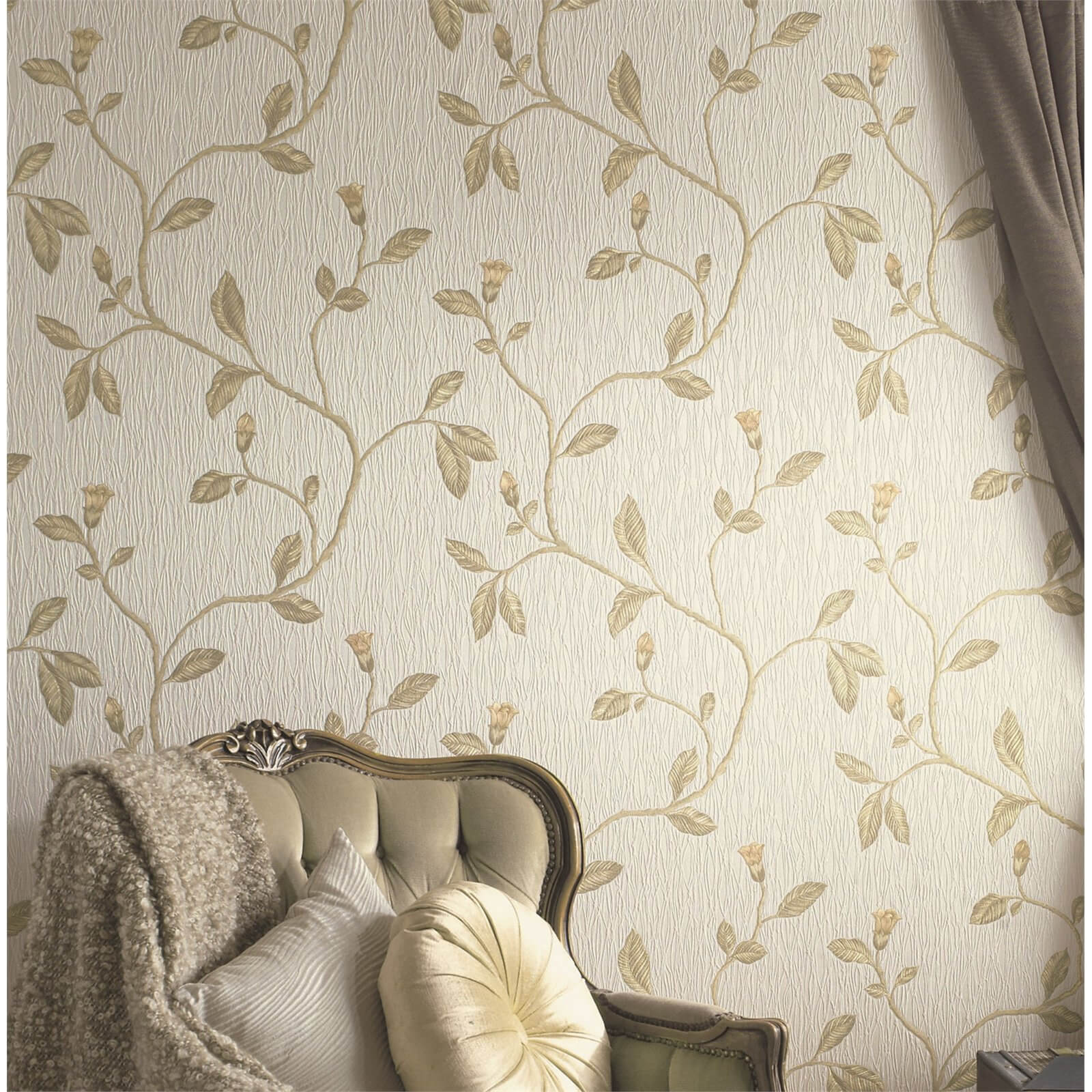 Holden Decor Lia Floral Textured  Yellow and Beige Wallpaper