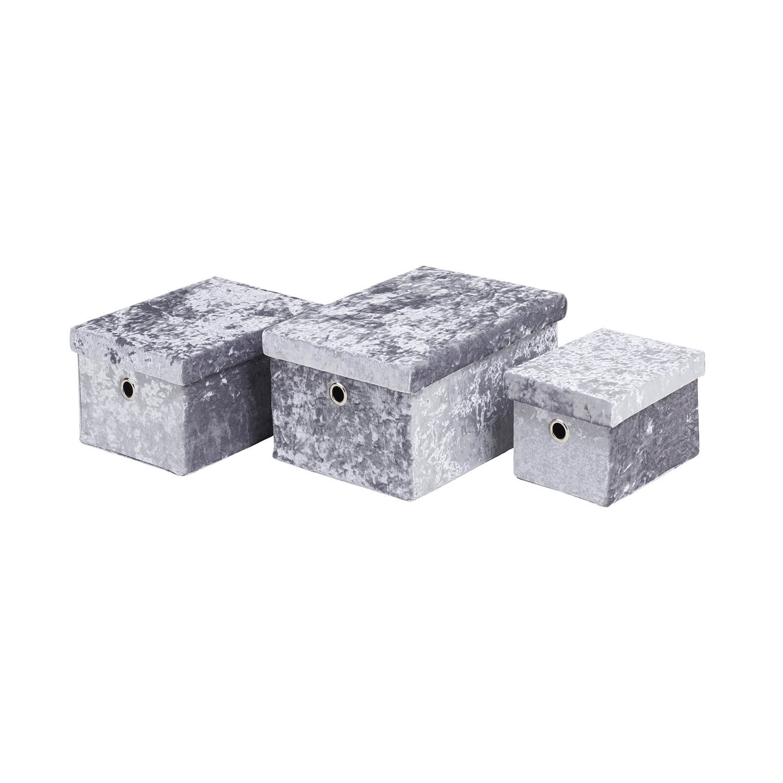 Velvet Storage Boxes - Grey - Set of 3
