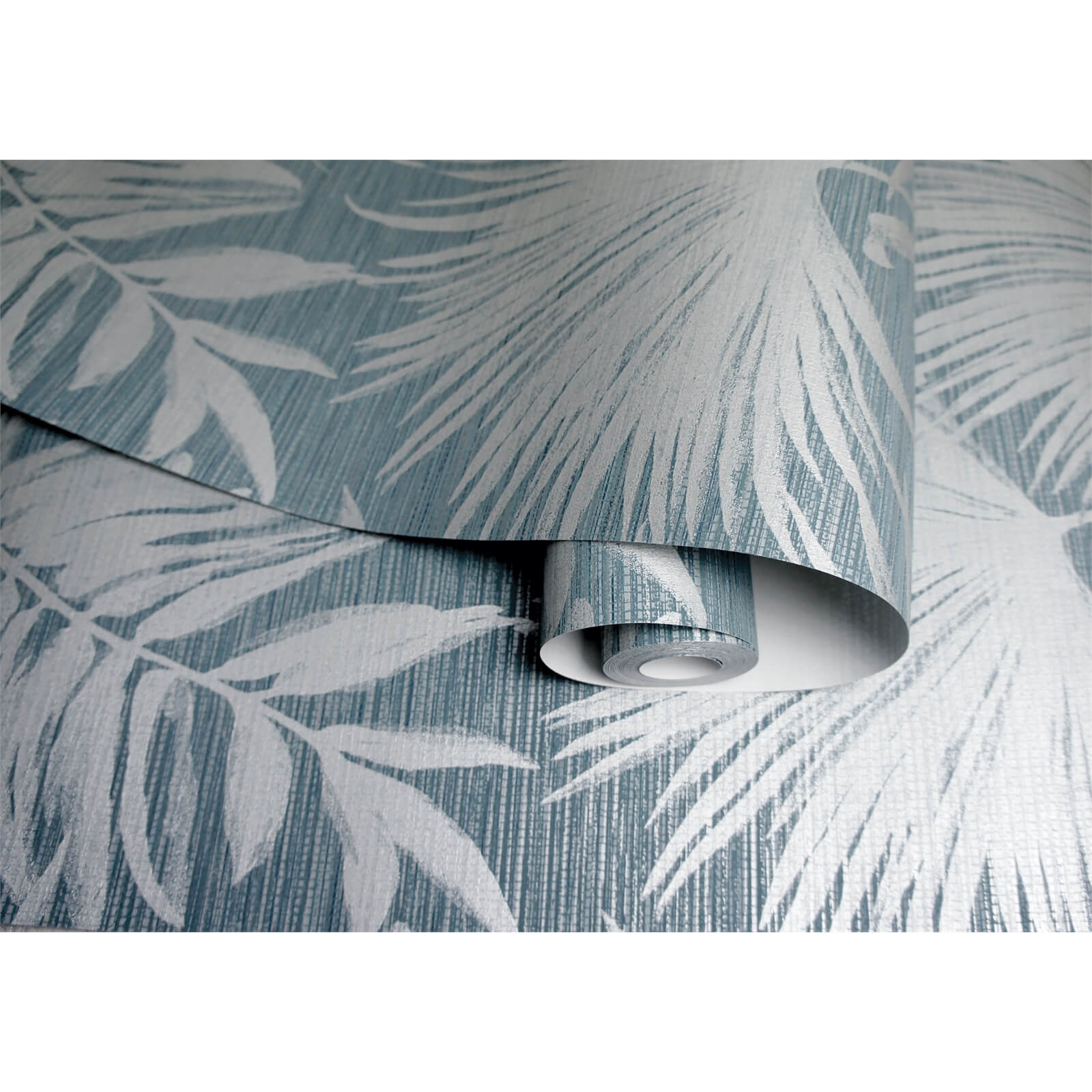 Holden Decor Bambara Leaf Textured Metallic Teal Wallpaper