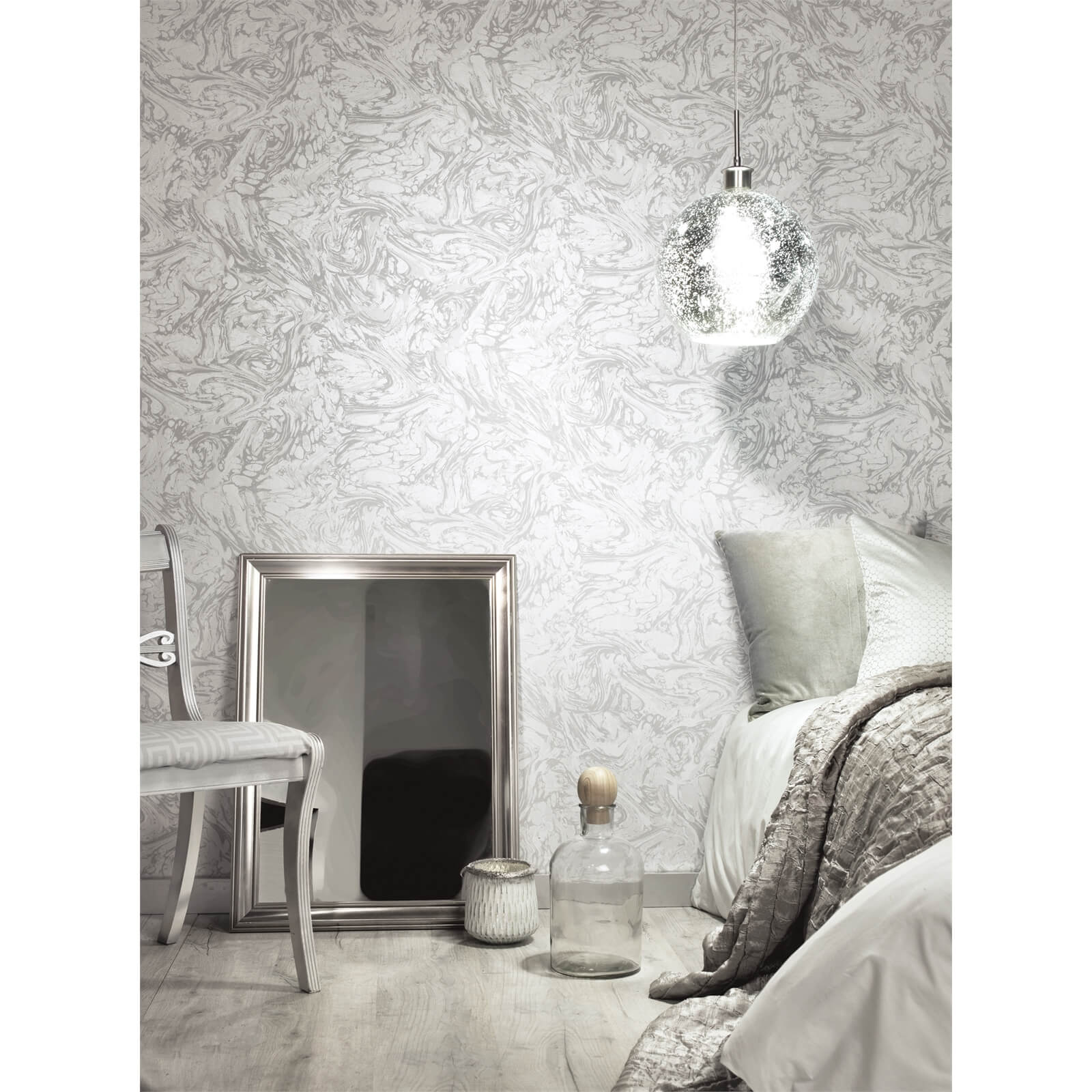 Holden Decor Coralito Marble Effect Textured Metallic White Wallpaper