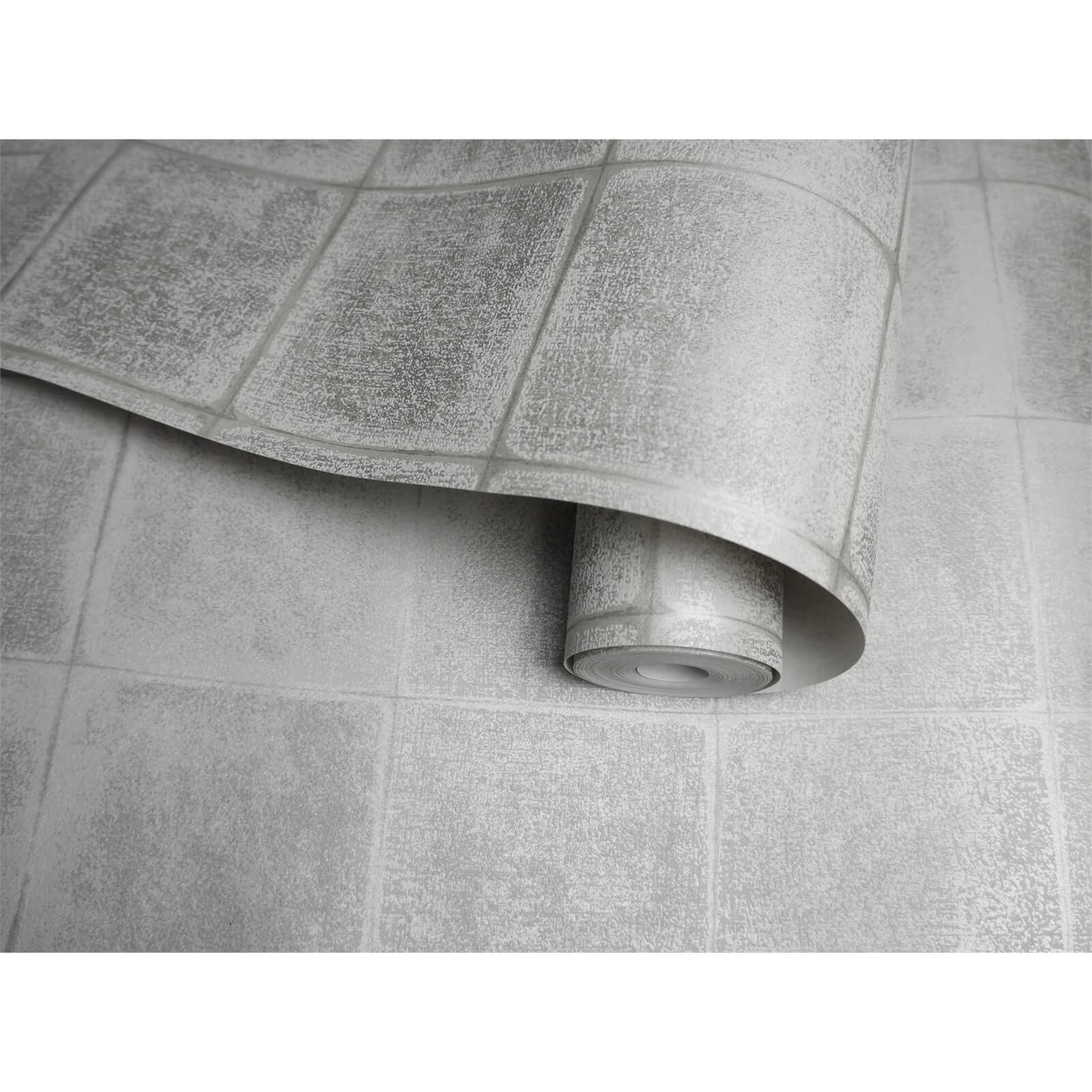 Holden Decor Furano Tile Textured Metallic Grey Wallpaper