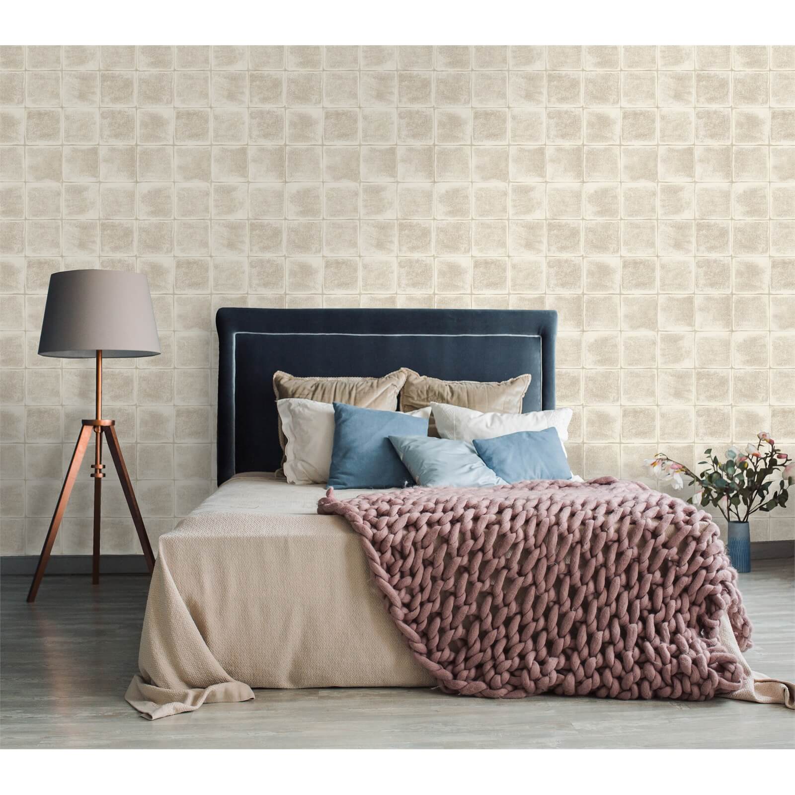 Holden Decor Furano Tile Textured Metallic Cream Wallpaper