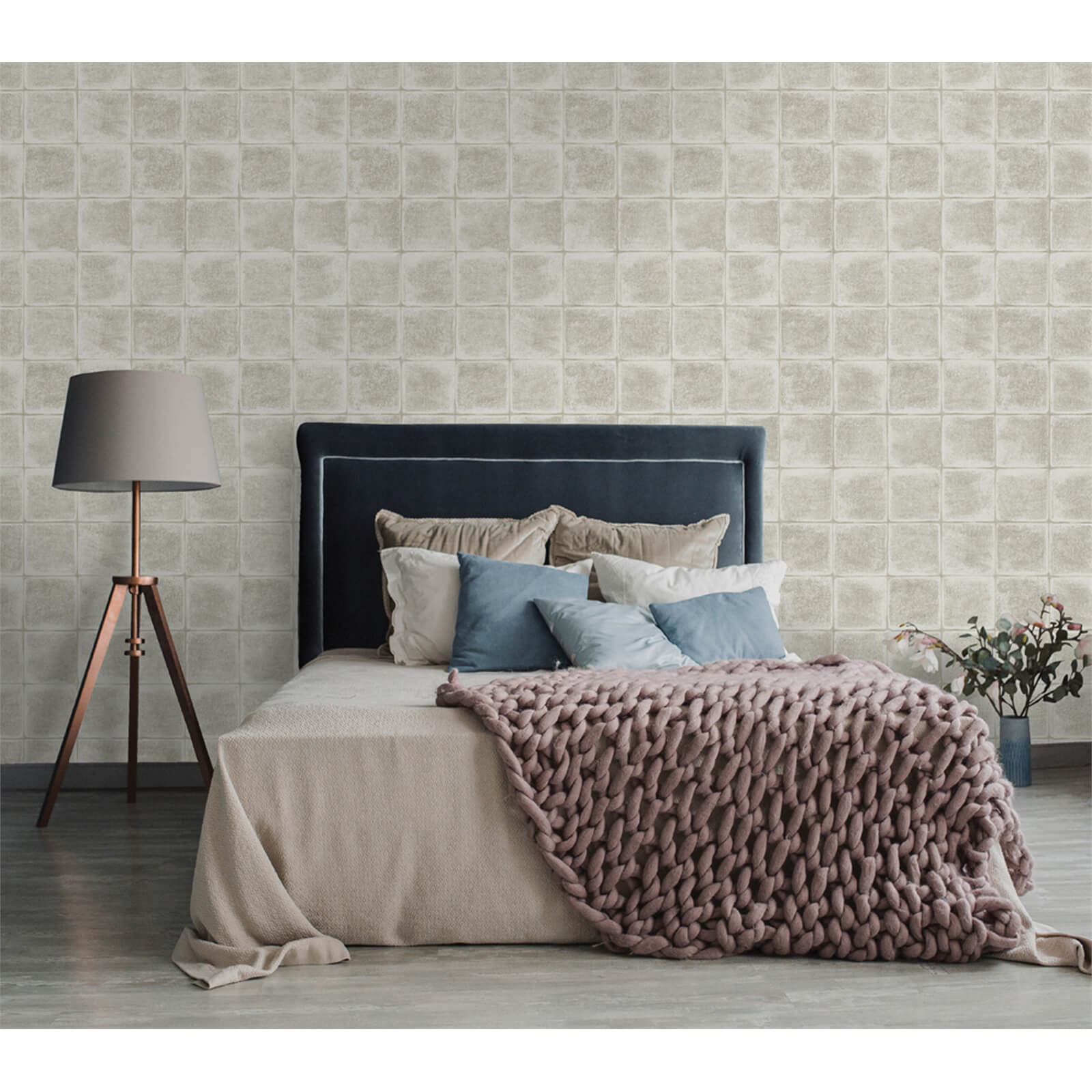 Holden Decor Furano Tile Textured Metallic Taupe Wallpaper