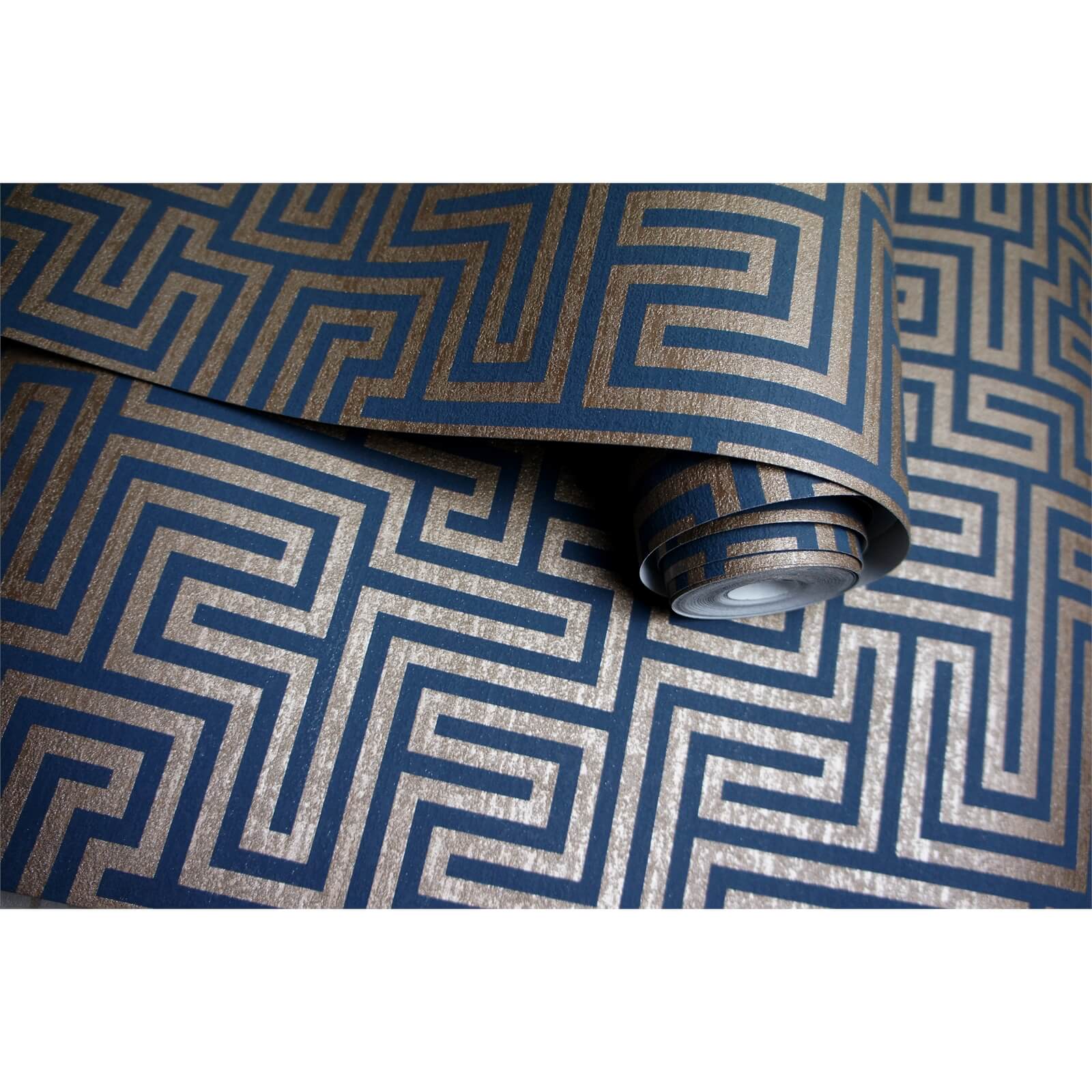 Holden Decor Labyrinth Geometric Textured Metallic Navy Wallpaper