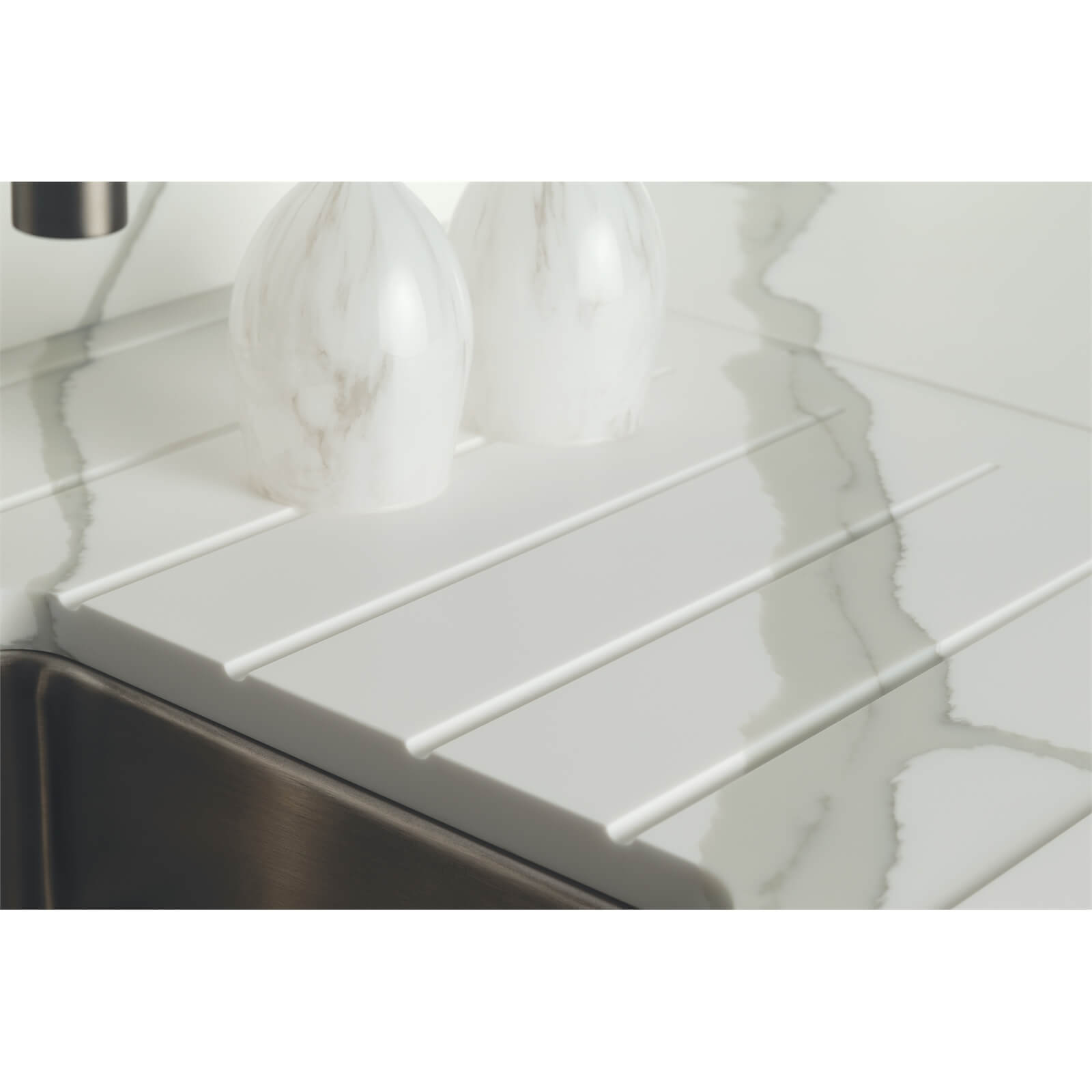 Minerva Calcutta White Kitchen Sink Worktop - Left Hand Bowl - 3050 x 650 x 25mm