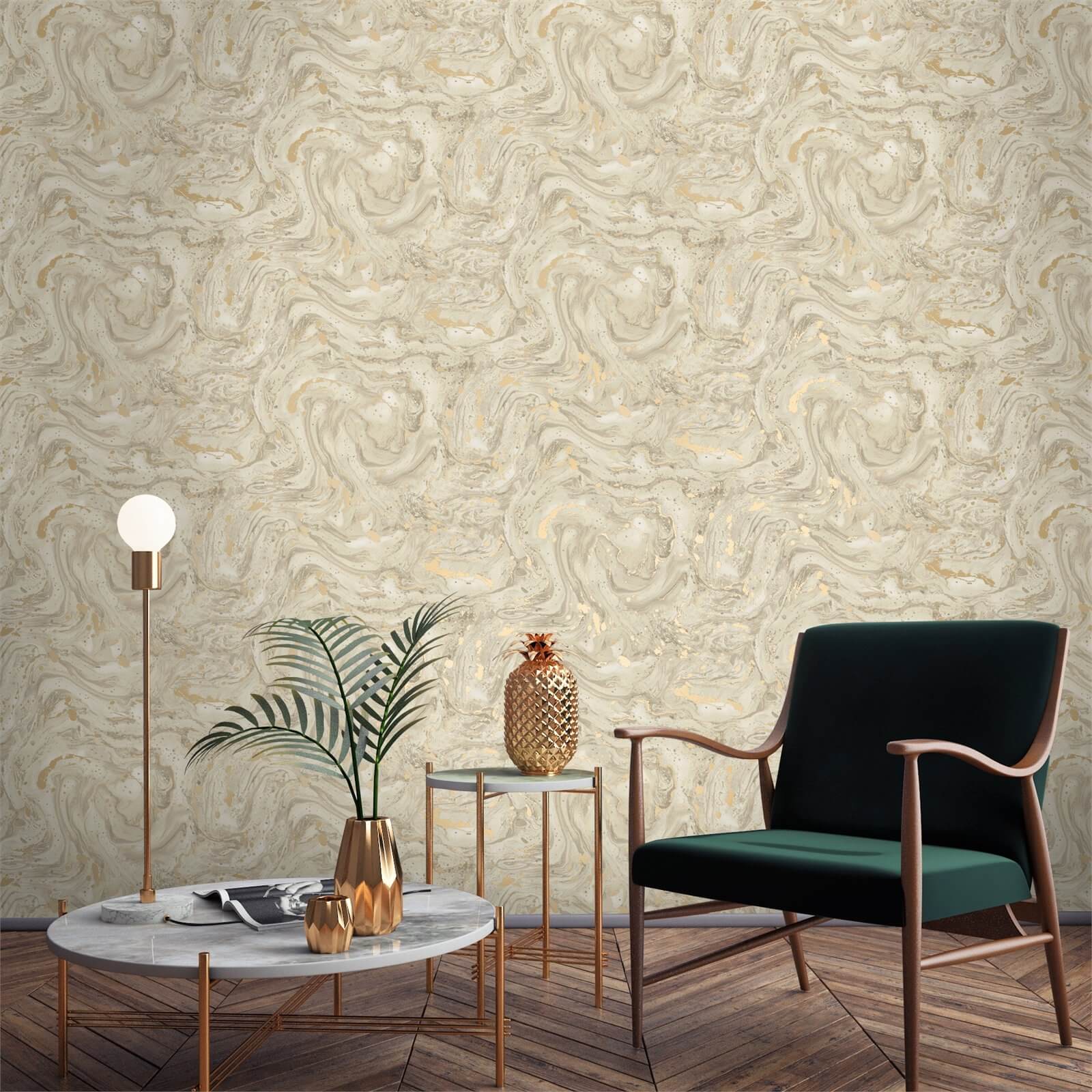 Holden Decor Azurite Marble Effect Smooth Metallic Beige and Gold Wallpaper