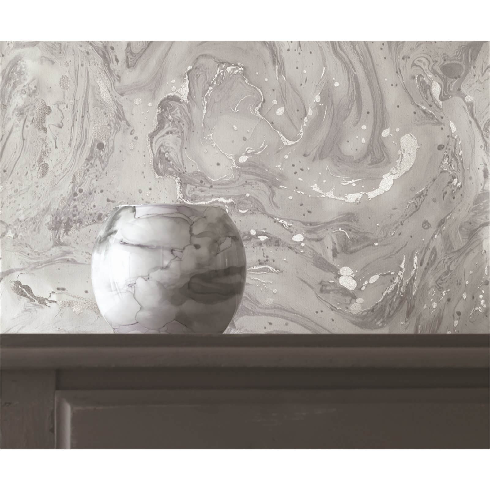 Holden Decor Azurite Marble Effect Smooth Metallic Grey and Silver Wallpaper