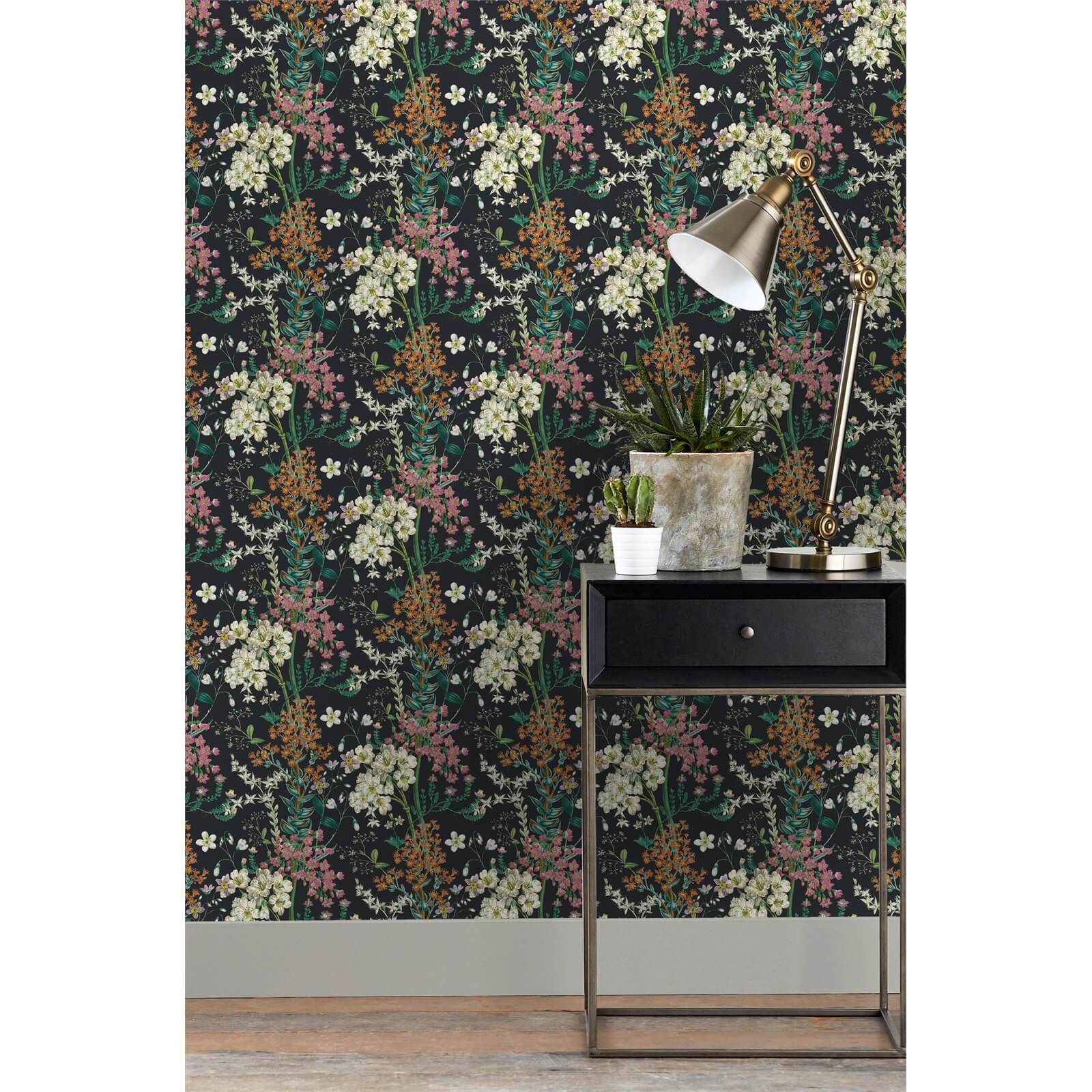 Holden Decor Ayana Floral Smooth  Black Wallpaper