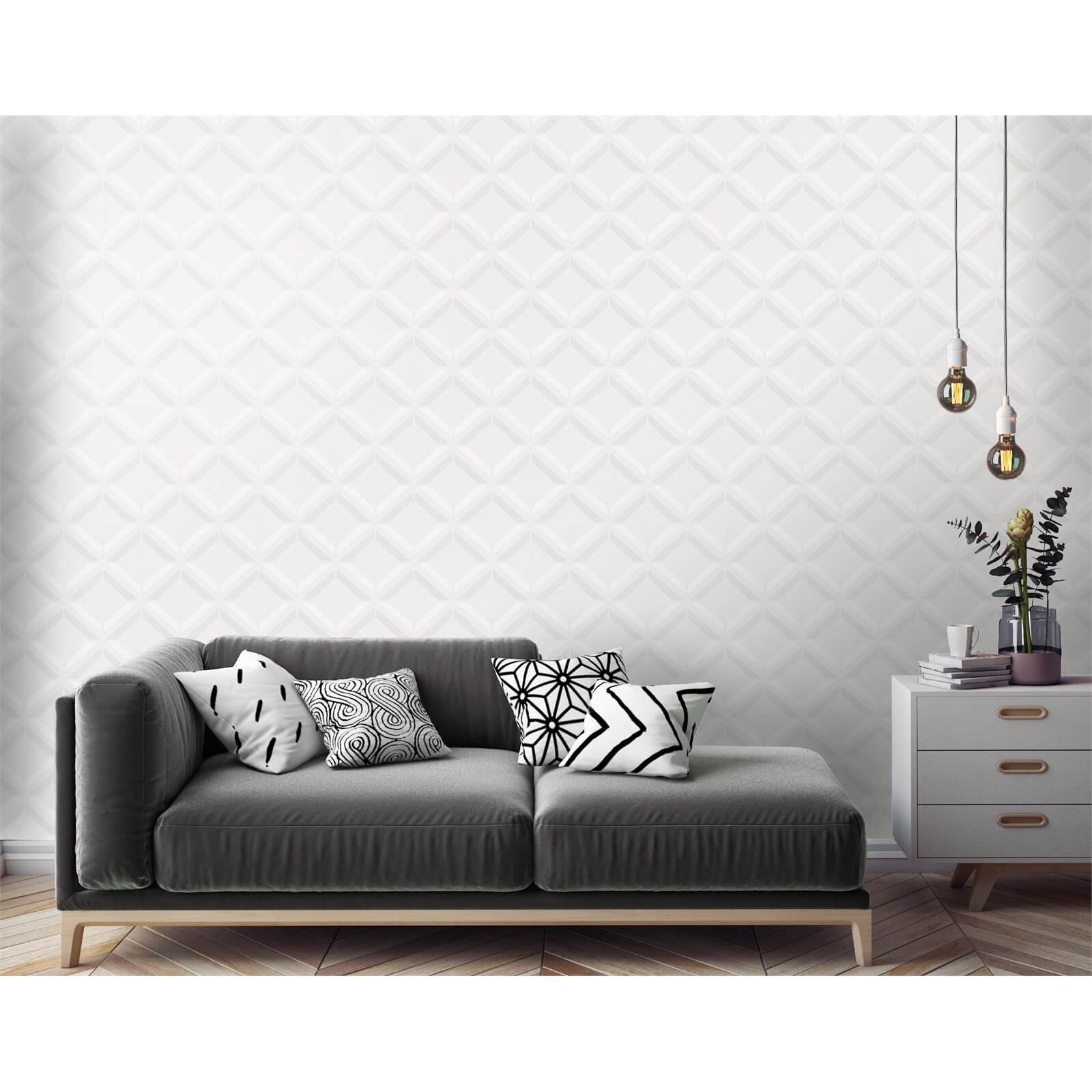 Holden Decor Lana Geometric Smooth Glitter Light Grey Wallpaper