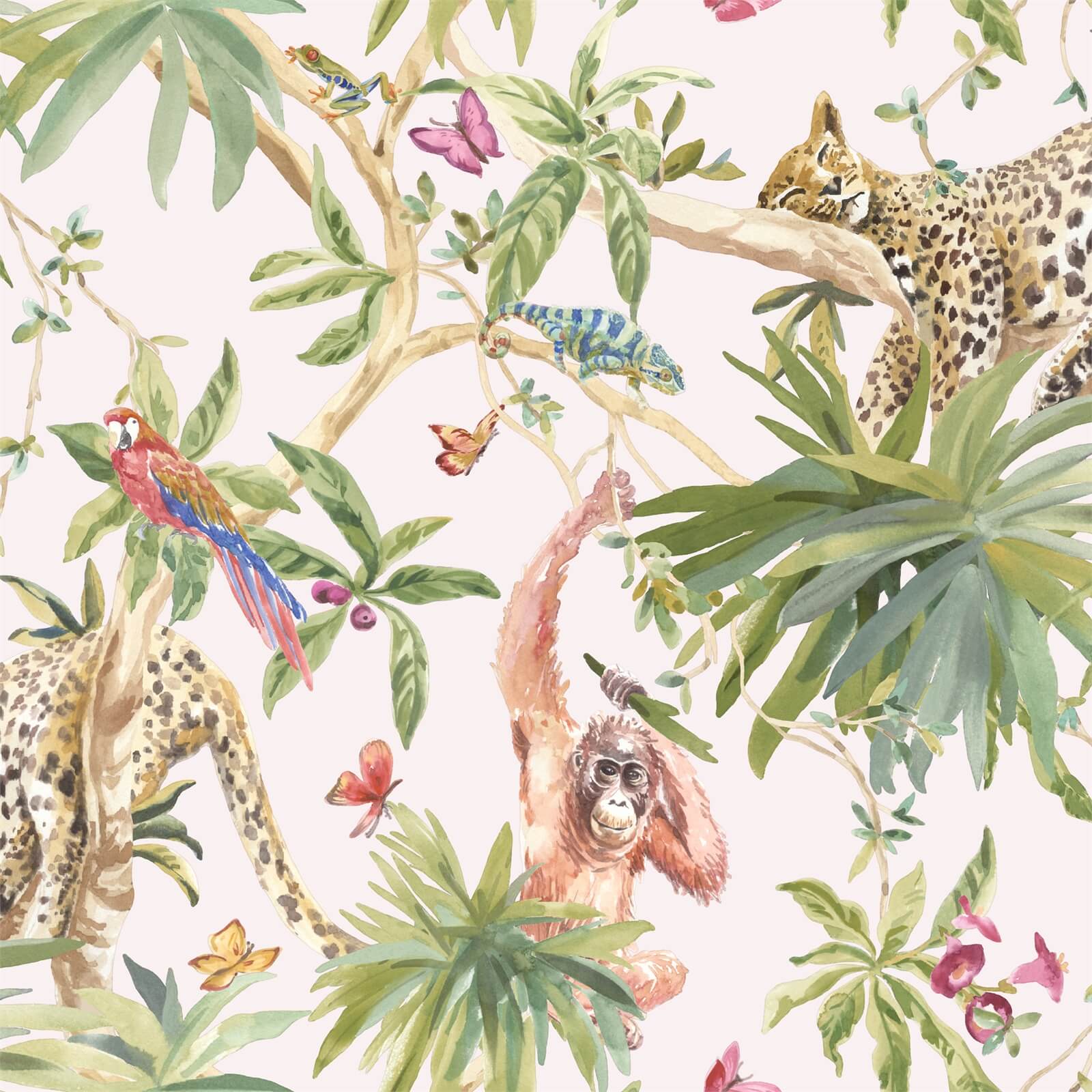 Holden Decor Jungle Animals Smooth Metallic Light Pink Background Wallpaper