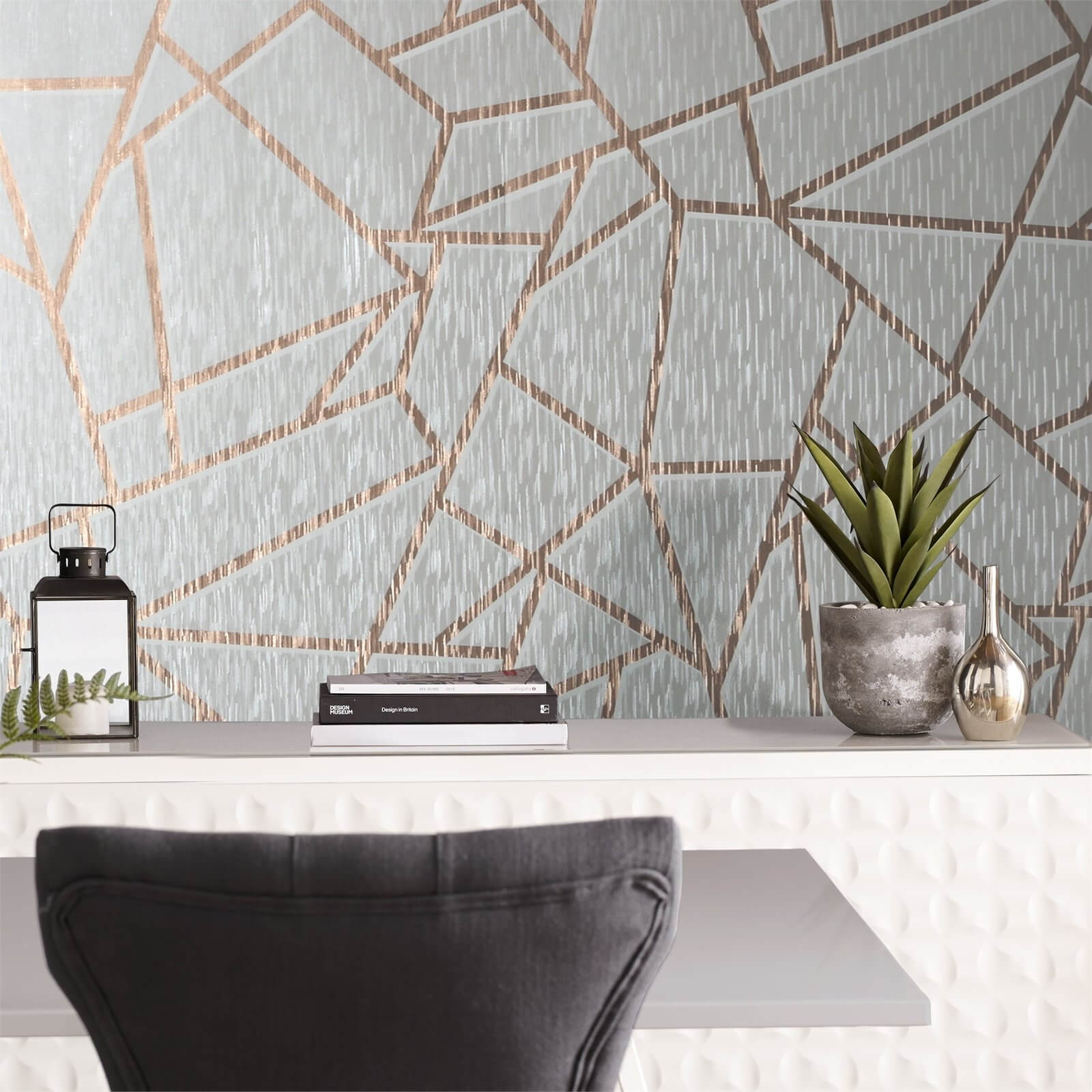 Sublime Theia Geo Mist & Rose Gold Wallpaper