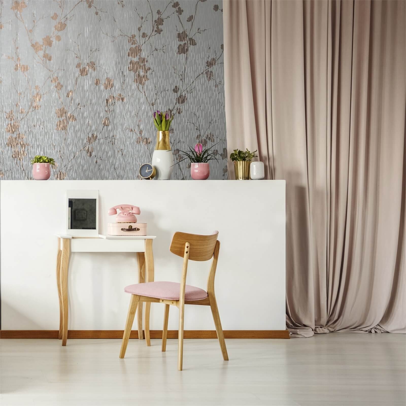 Sublime Theia Blossom Mist & Rose Gold Wallpaper