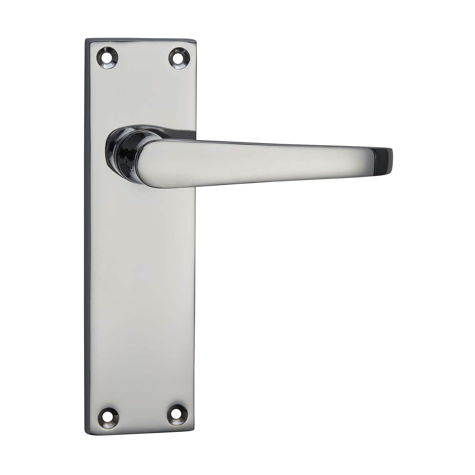 Homebuild Victorian Straight Long Backplate Latch Lever Set -  Polished Chrome