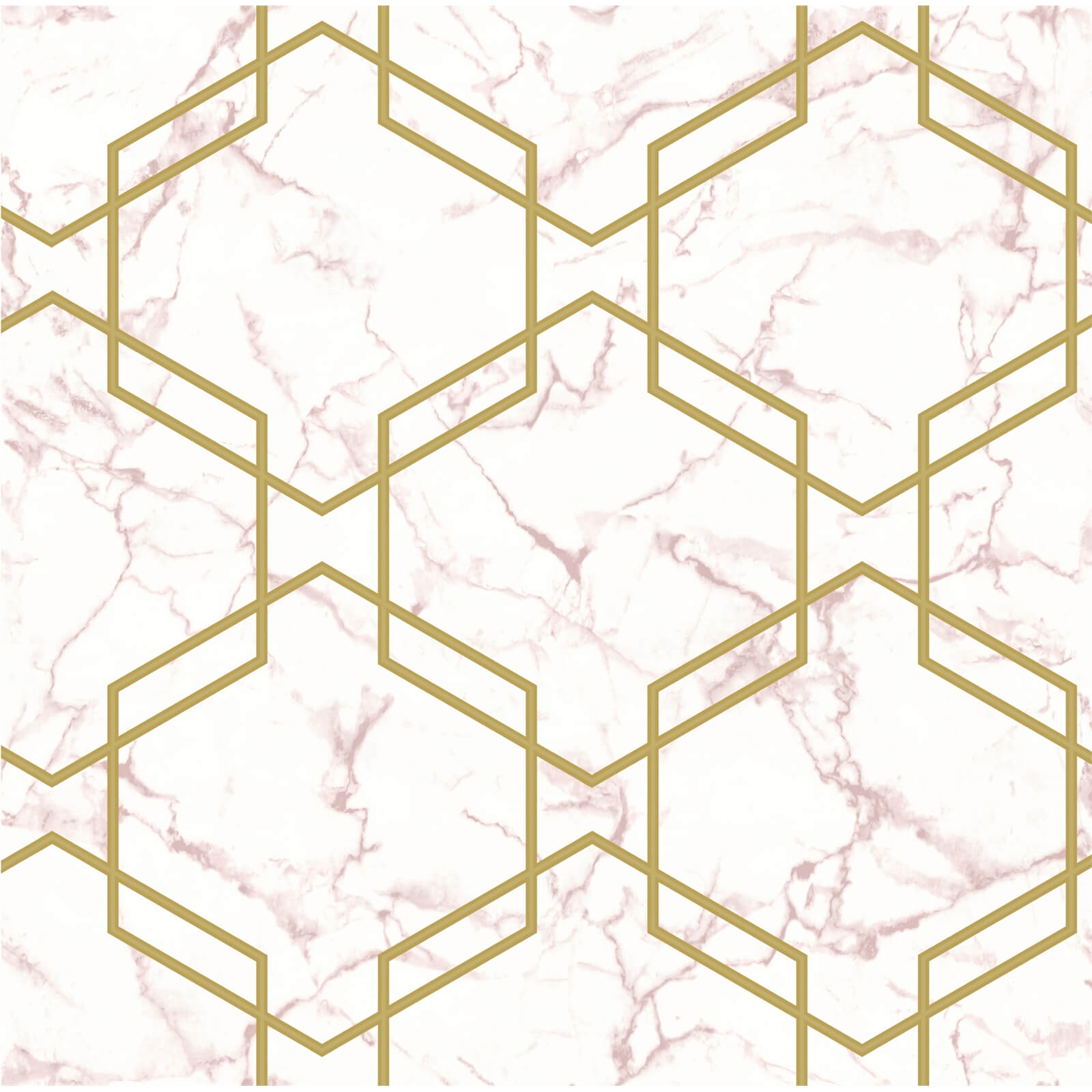 Holden Decor Hexagon Geometric Smooth Metallic Glitter Pink and Gold Wallpaper