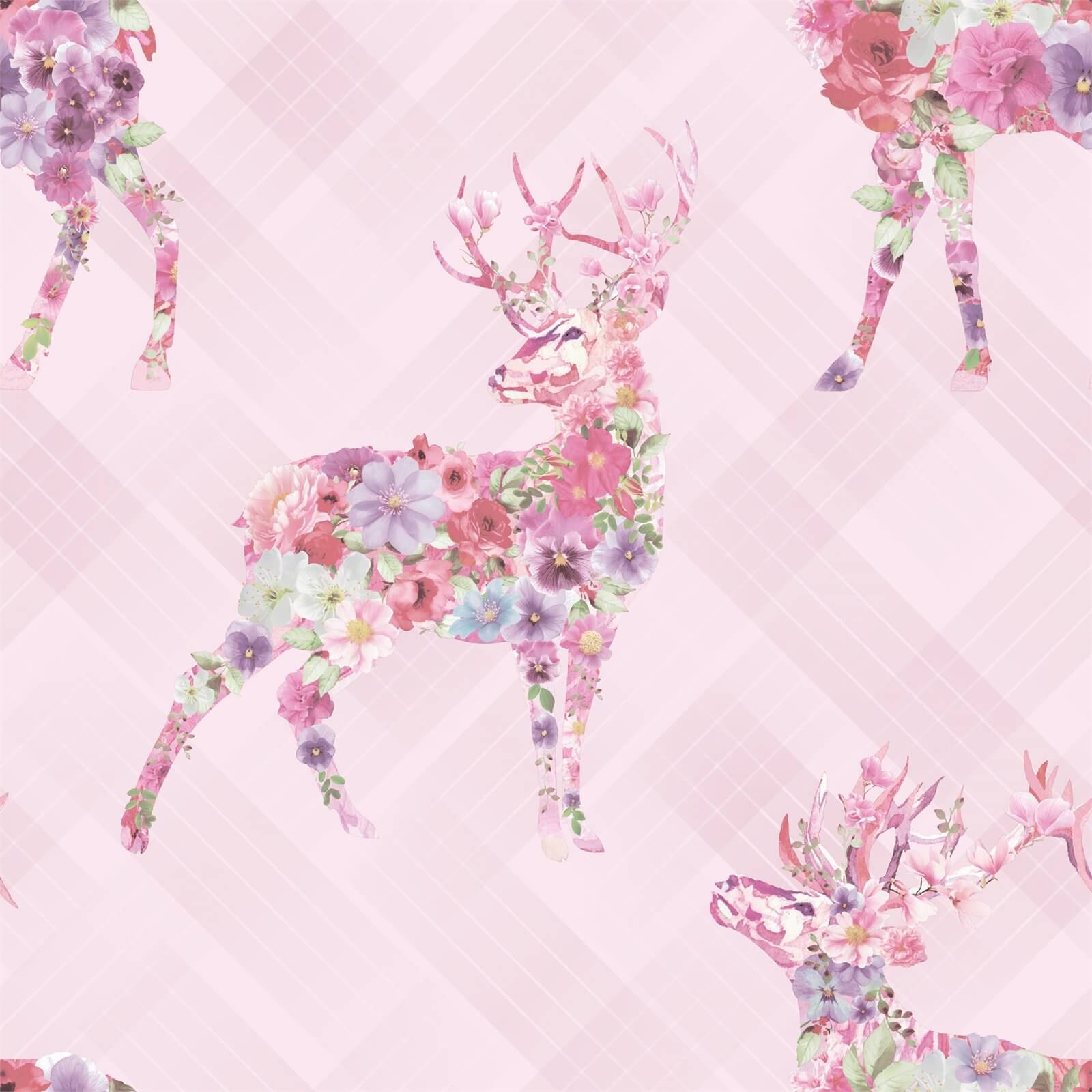 Holden Decor Floral Elk Stag Smooth Metallic Pink Wallpaper