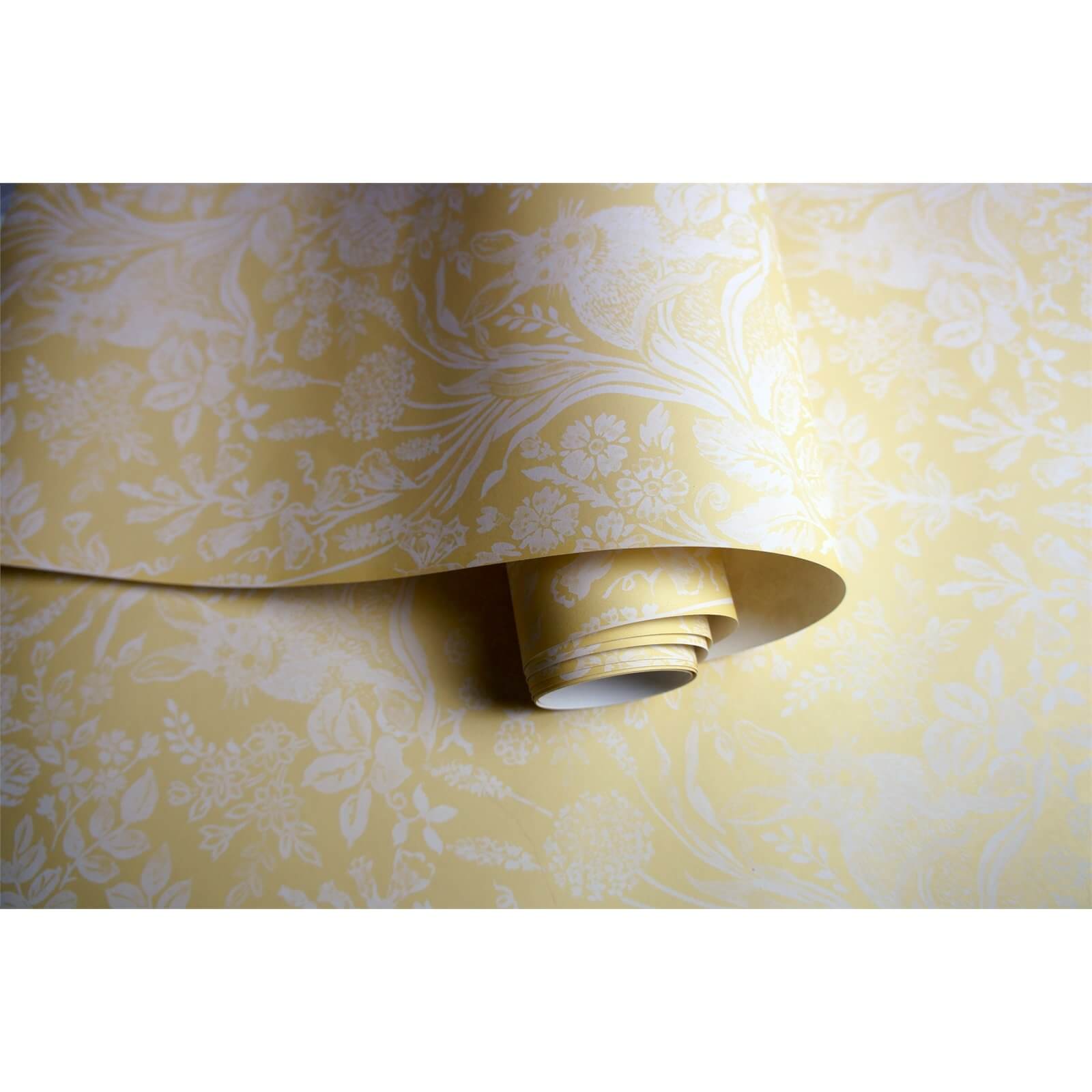 Holden Decor Harlen Woodland Damask Smooth Yellow Wallpaper