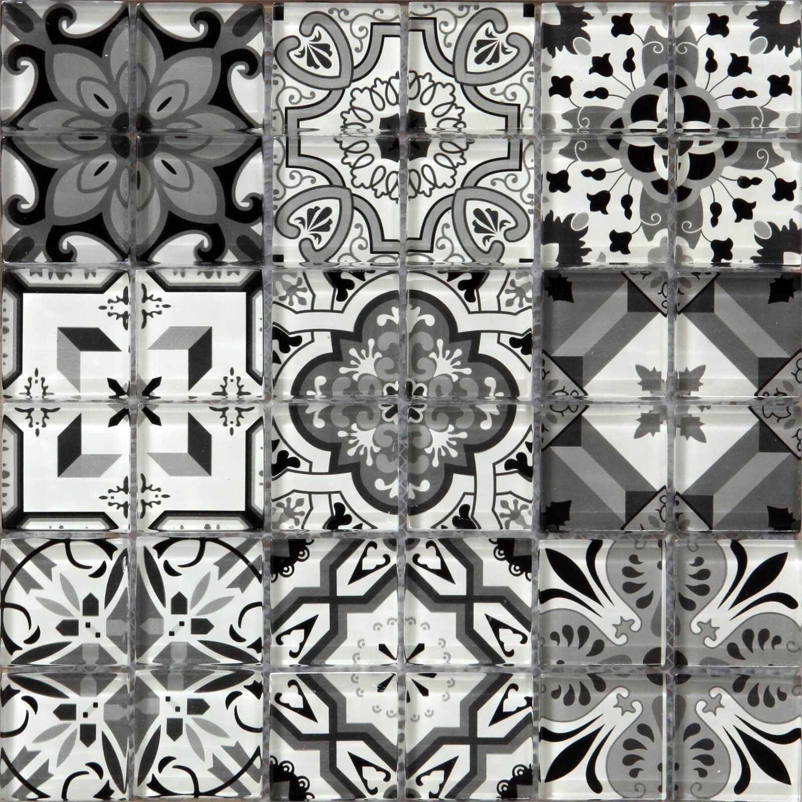 House of Mosaics Geo Moroccan Black & White Mosaic Tile - 297 x 297mm