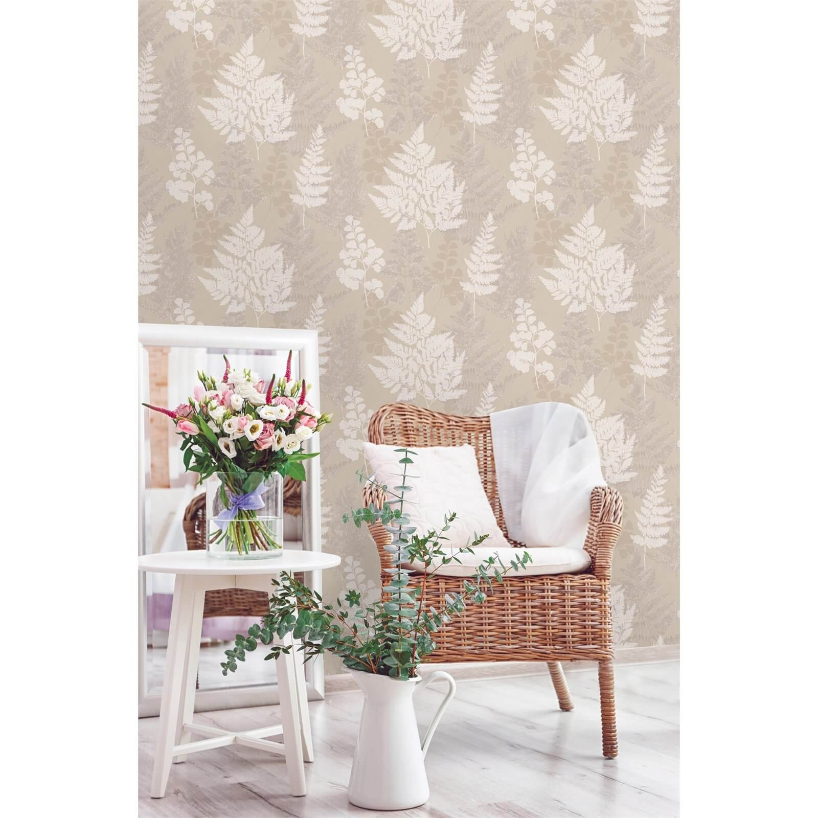 Holden Decor Bramble Leaf Smooth Taupe Wallpaper