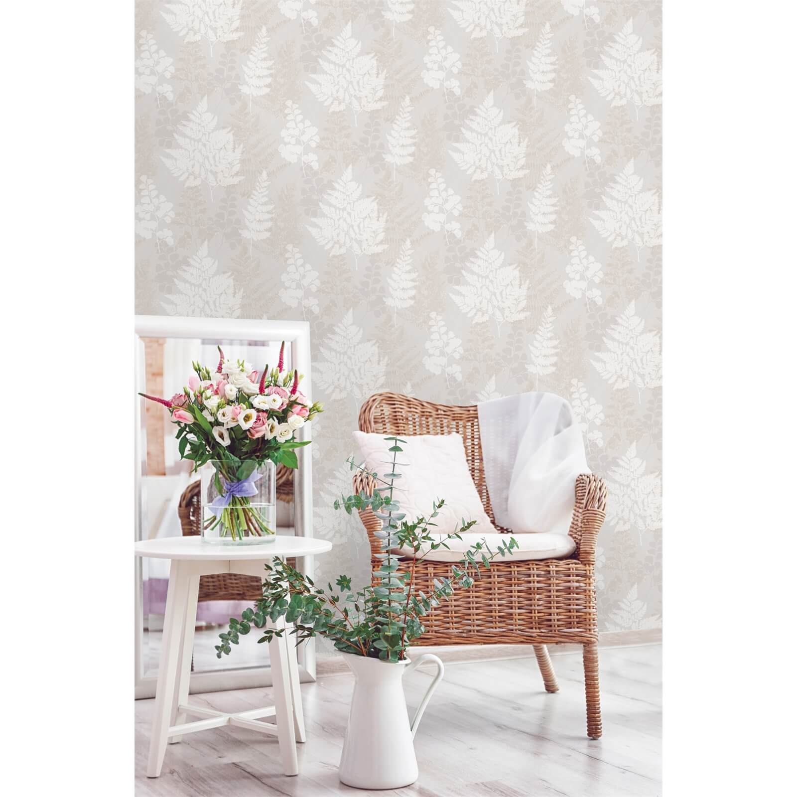 Holden Decor Bramble Leaf Smooth Grey and Gold Wallpaper