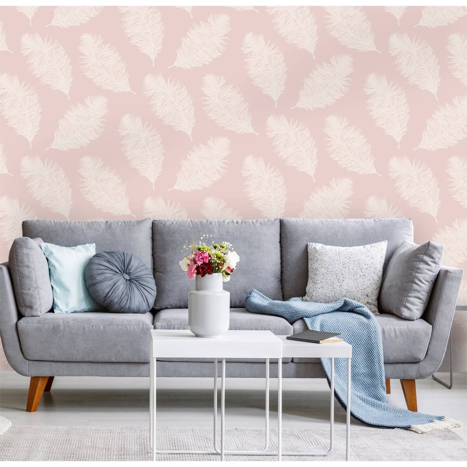 Holden Decor Hawthorn Feathers Smooth Pink Wallpaper