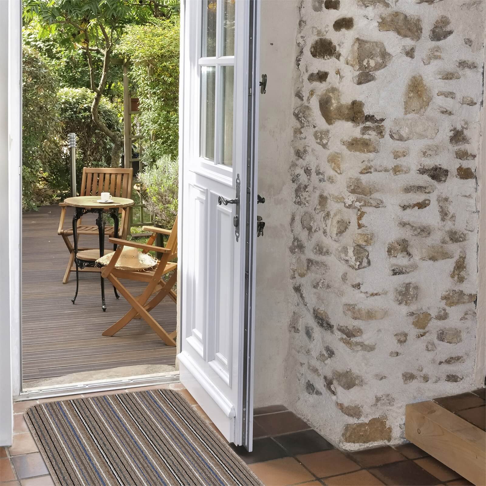 Soho Washable Mat Mocha & Blue 57 x 90cm Homebase