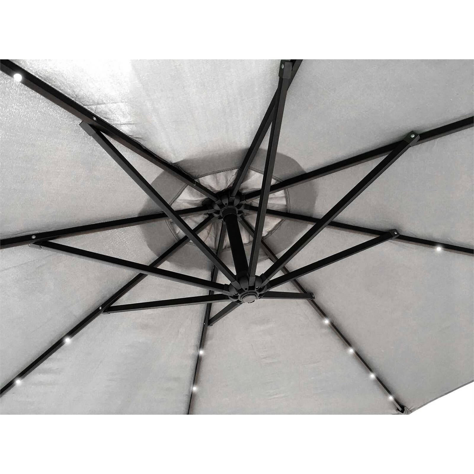 Hanging Parasol 3m with LED Spotlights -Grey