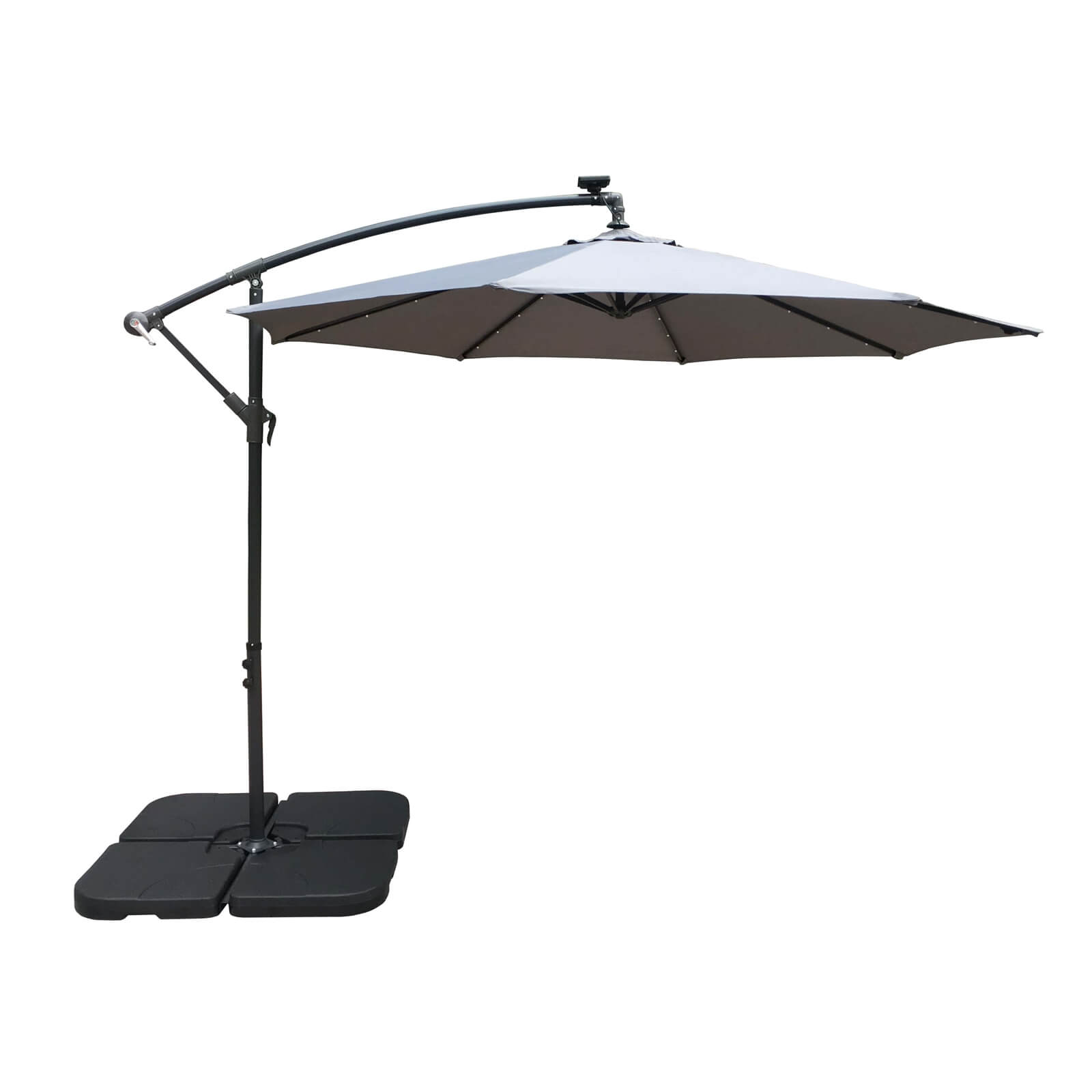 Hanging Parasol 3m with LED Spotlights -Grey