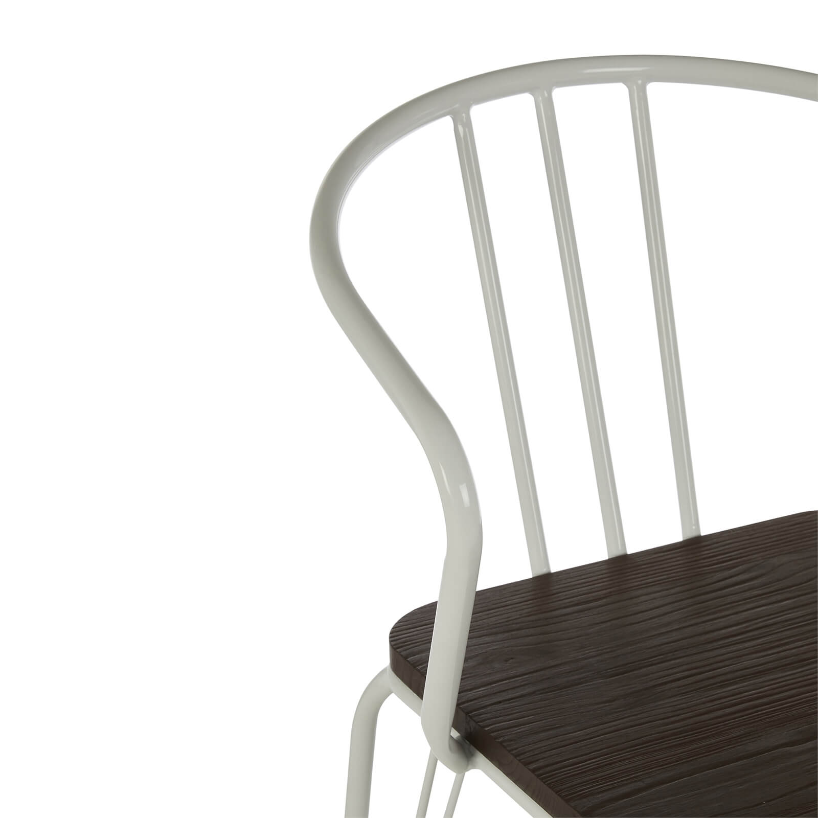 District White Metal and Elm Arm Dining Chair