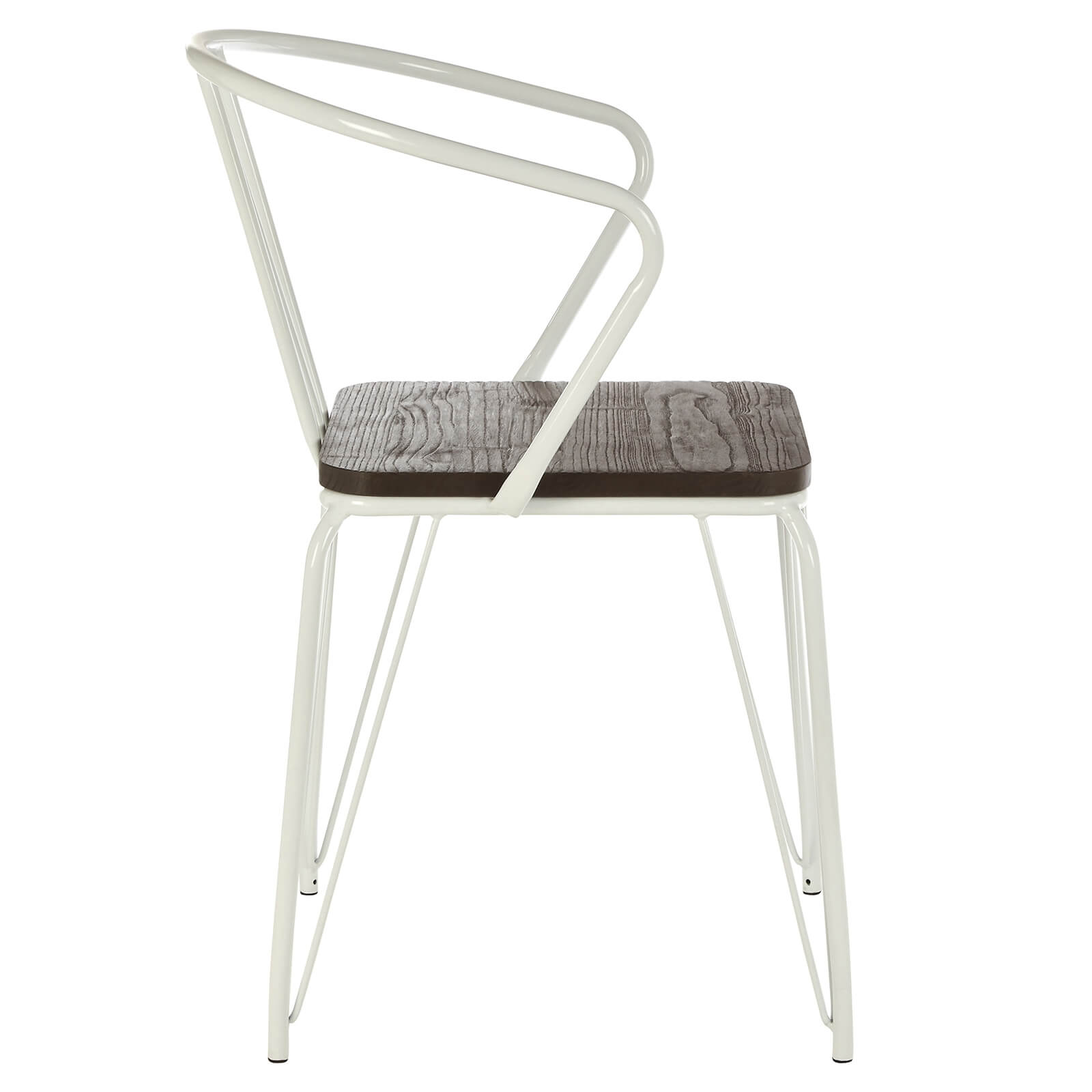 District White Metal and Elm Arm Dining Chair