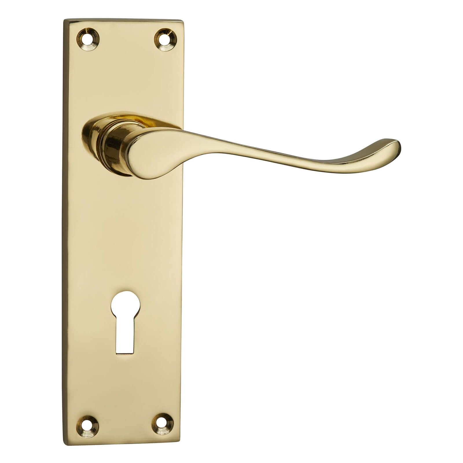 Homebuild Victorian Scroll Long Backplate Lock Lever Set - Polished Brass