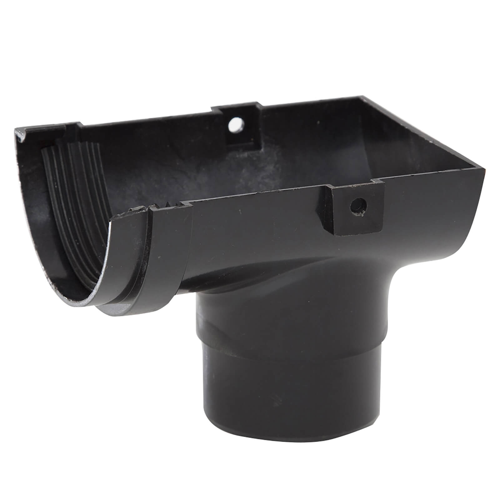 Polypipe Half Round 75mm Stop End Outlet Black