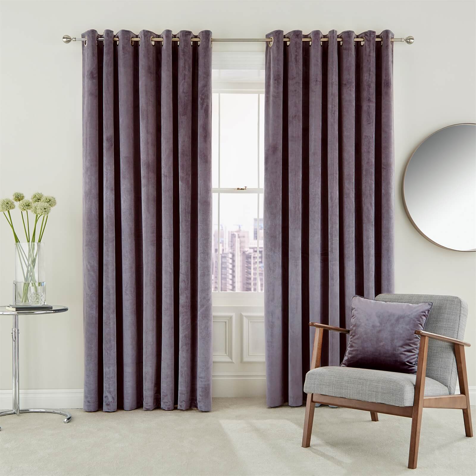 Peacock Blue Hotel Collection Escala Lined Curtains 66 x 54 - Damson