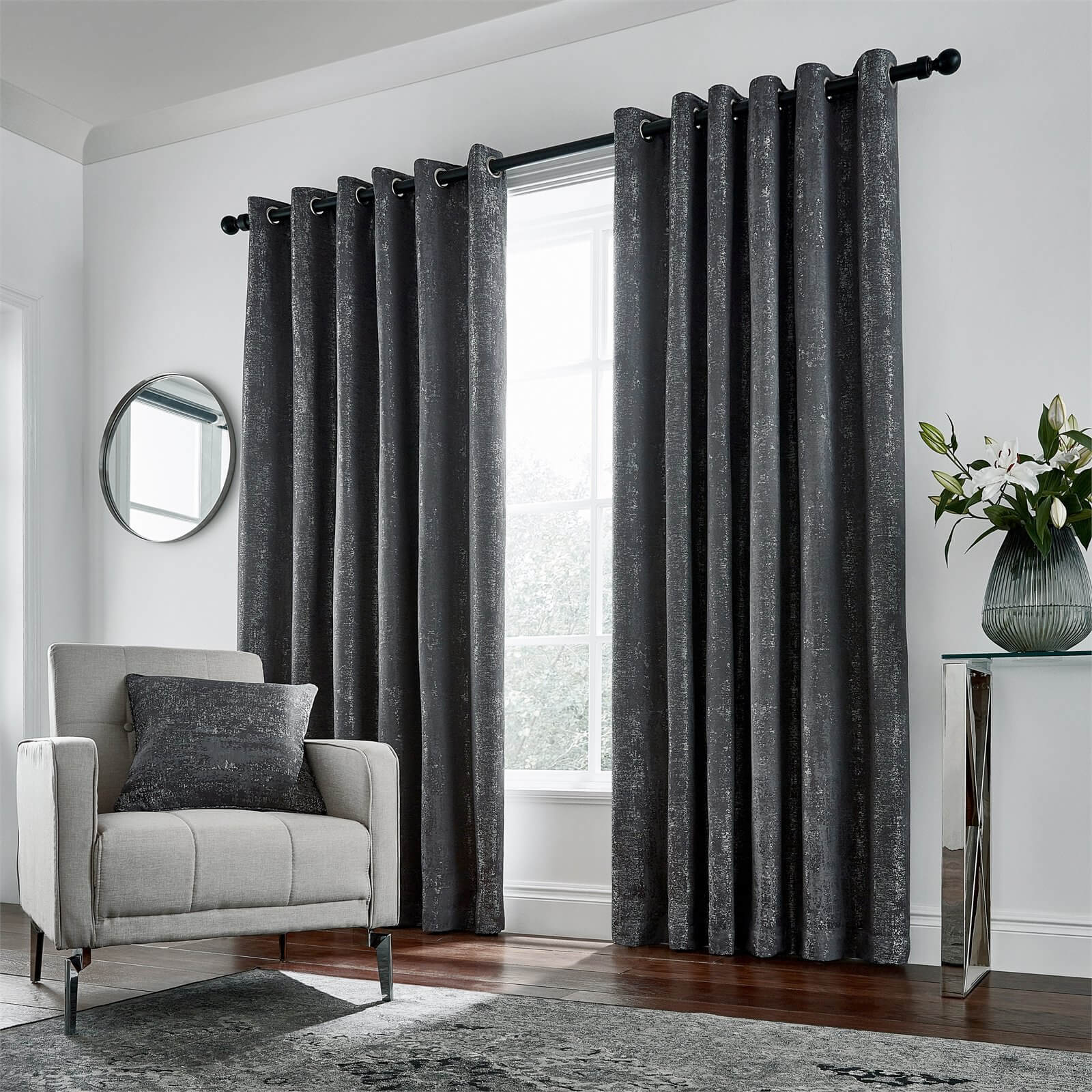 Peacock Blue Hotel Collection Roma Lined Curtains 90 x 90 - Gunmetal