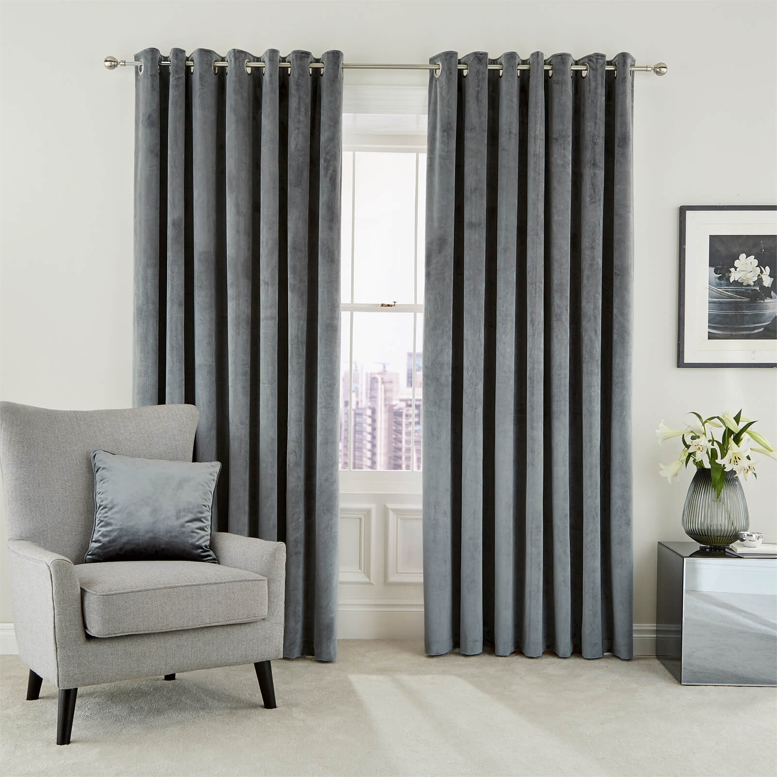 Peacock Blue Hotel Collection Escala Lined Curtains 66 x 72 - Steel
