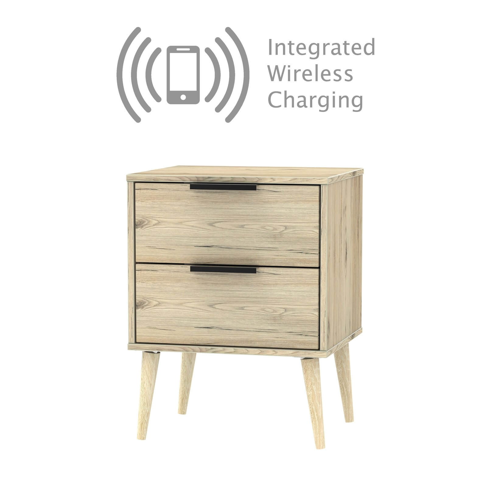 Tokyo 2 Drawer Bedside Table with Wireless Charging - Oak