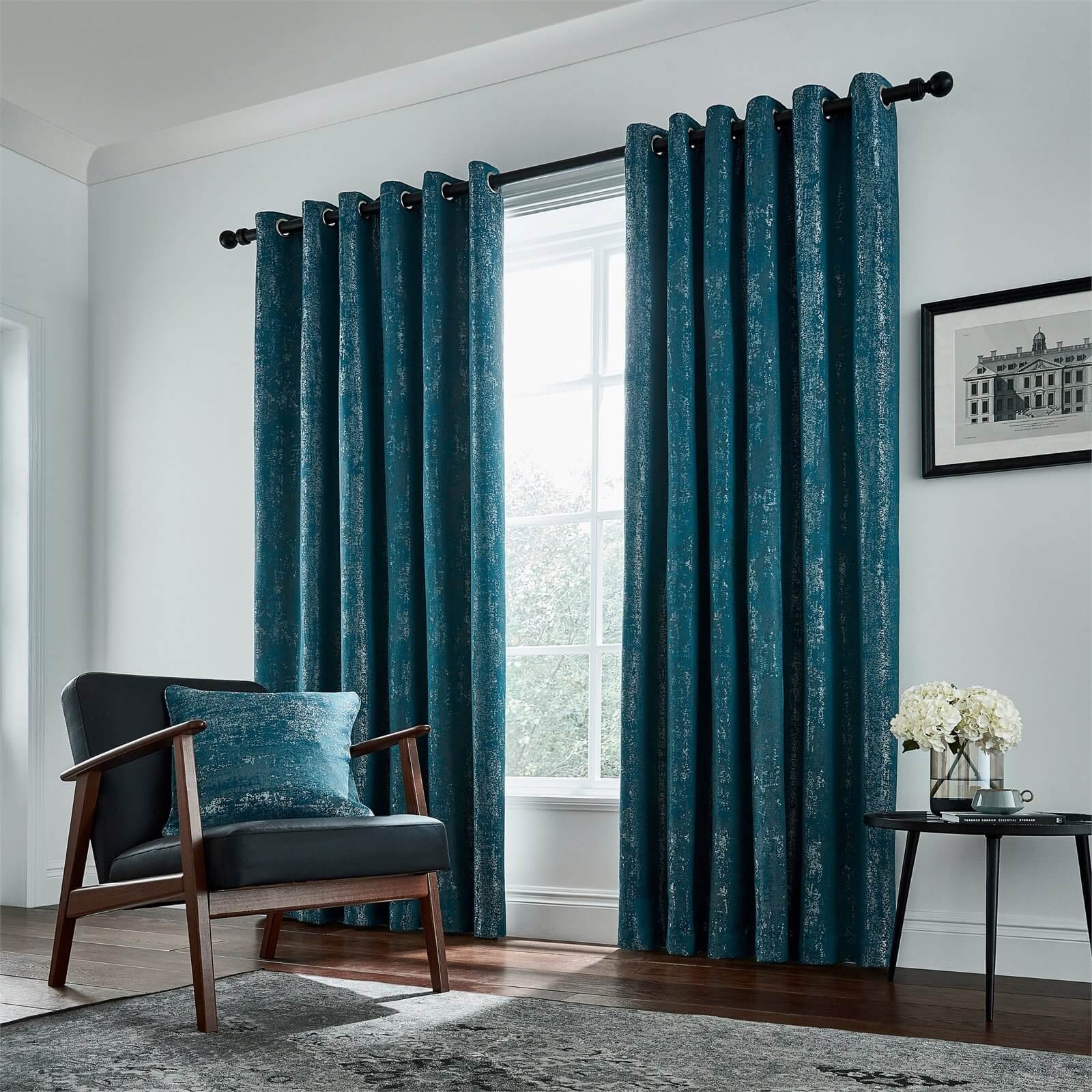 Peacock Blue Hotel Collection Roma Lined Curtains 66 x 90 - Emerald