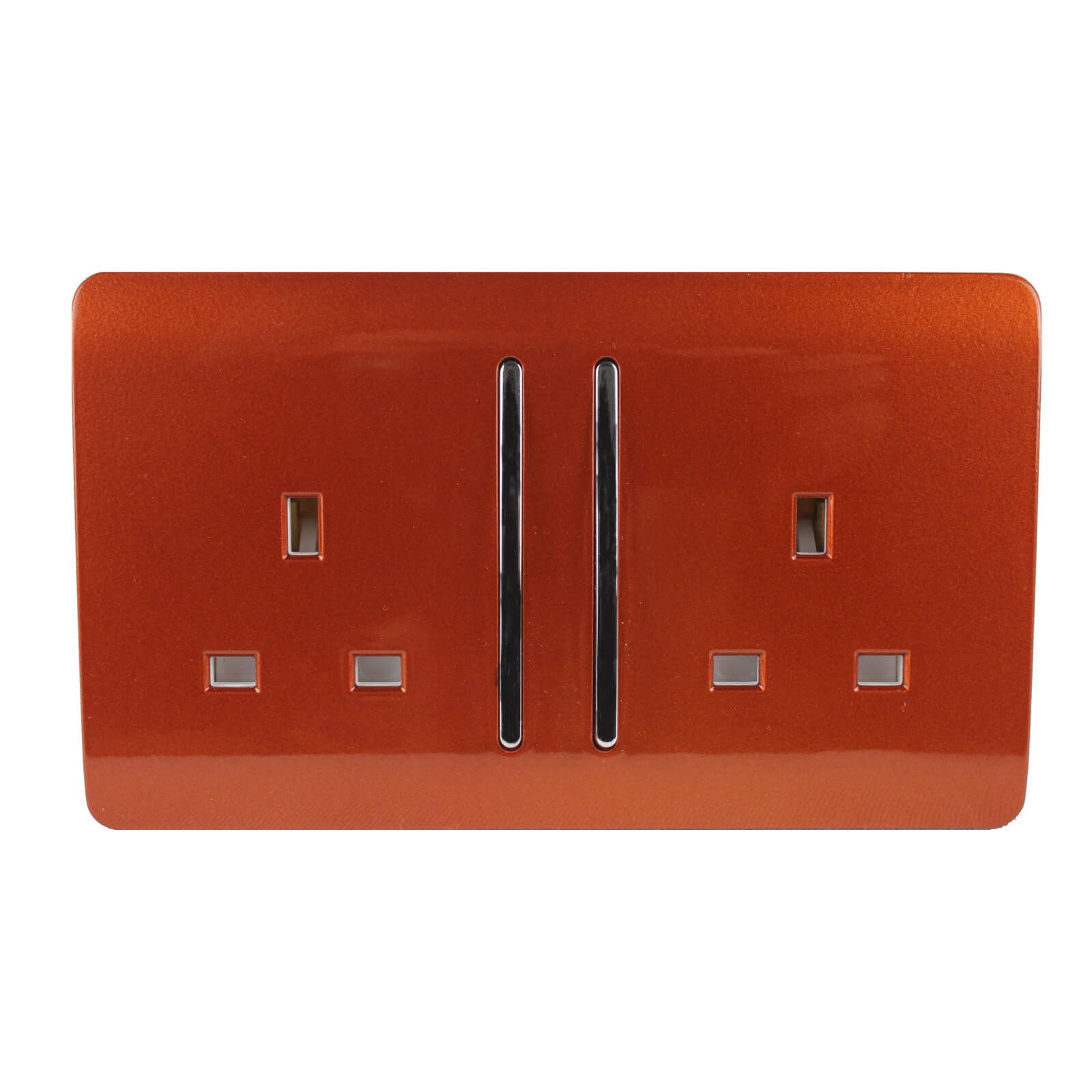 Trendi Switch 2 Gang 13A Long Switched Plug Socket in Screwless Copper