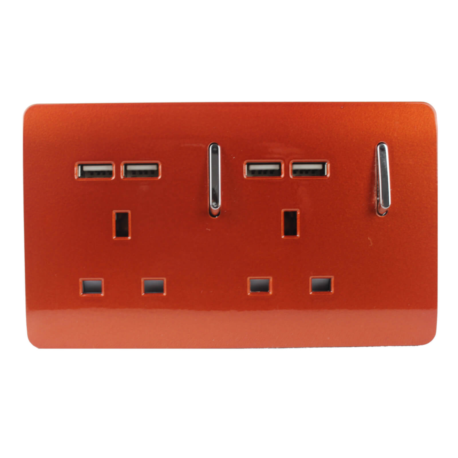 Trendi Switch 2 Gang 13A Short Switched Plug USB Socket in Screwless Copper