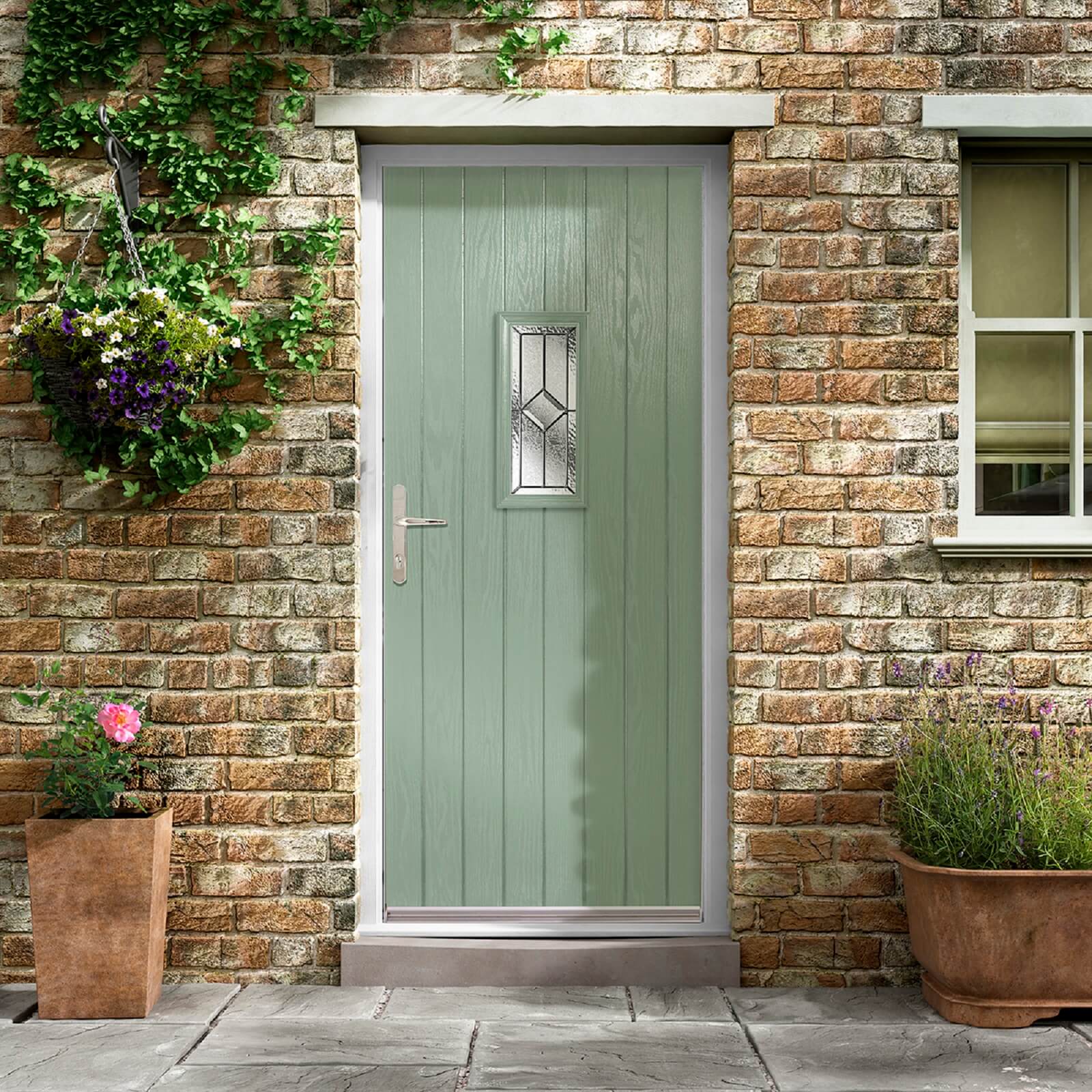Speedwell - Glazed - Green - White Frame Exterior Door - Right Hand - 2030 x 890 x 70mm