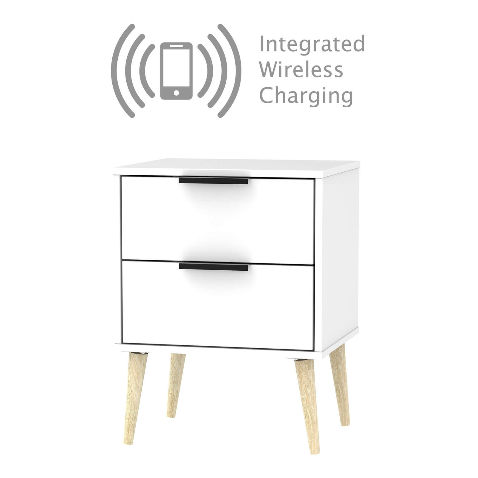 Tokyo 2 Drawer Bedside Table with Wireless Charging - White