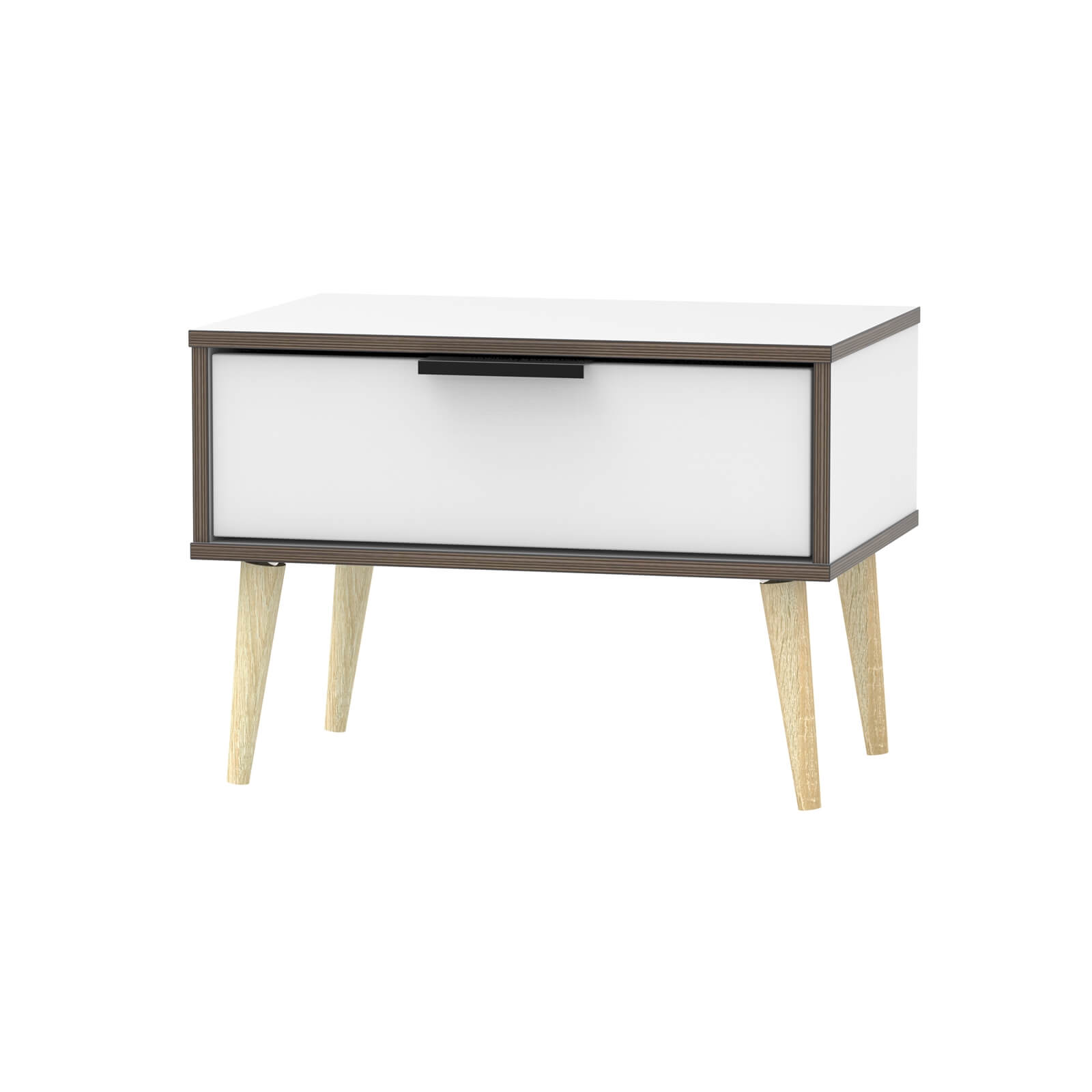 Tokyo 1 Drawer Bedside Table with Dark Edge - White