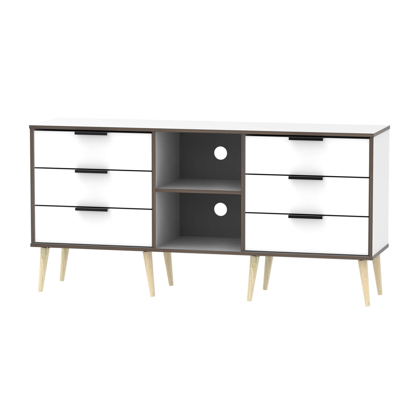 Tokyo 6 Drawer TV Unit with Legs - White