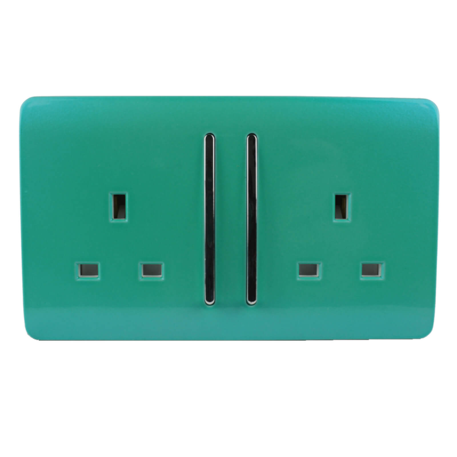 Trendi Switch 2 Gang 13A Long Switched Plug Socket in Screwless Teal