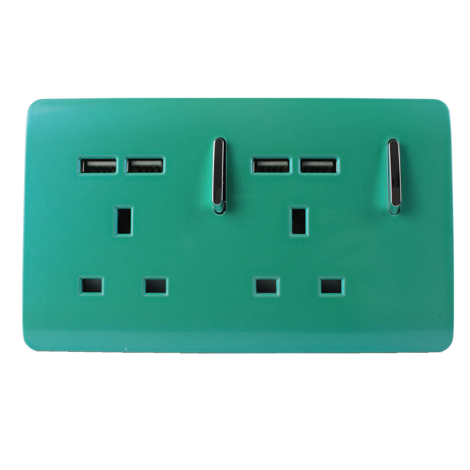 Trendi Switch 2 Gang 13A Short Switched Plug USB Socket in Screwless Teal