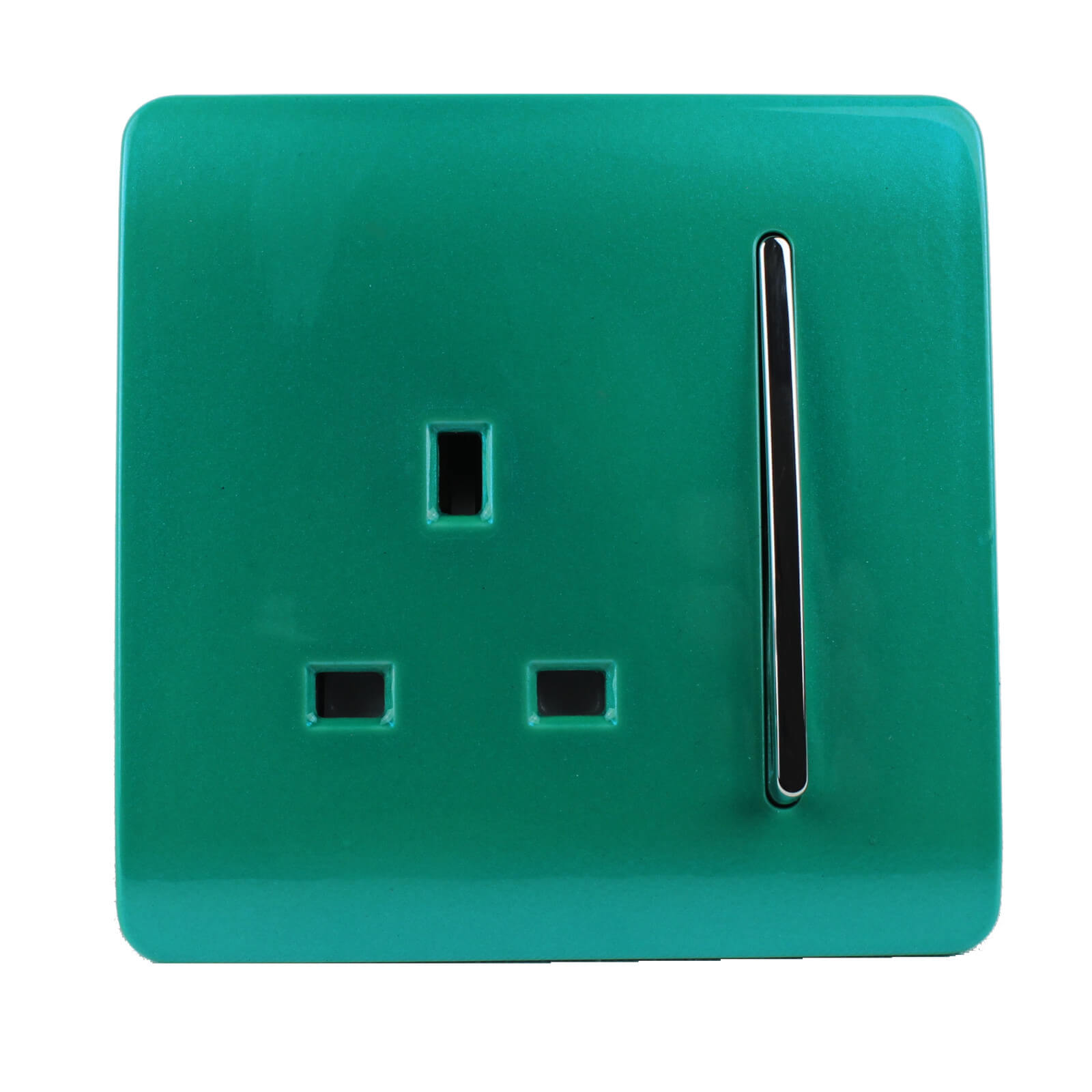 Trendi Switch 1 Gang 13A Plug Light Switch in Screwless Teal