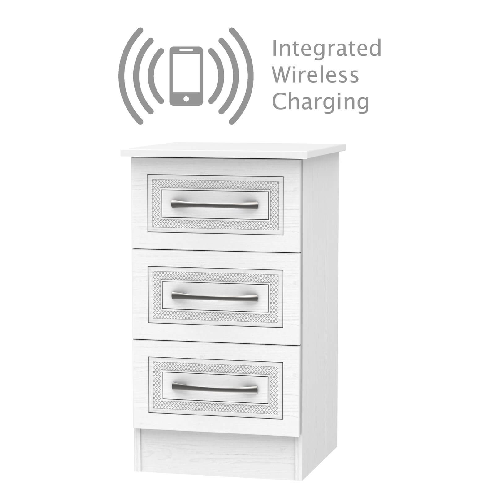 Milton 3 Drawer Bedside Table with Wireless Charging - White