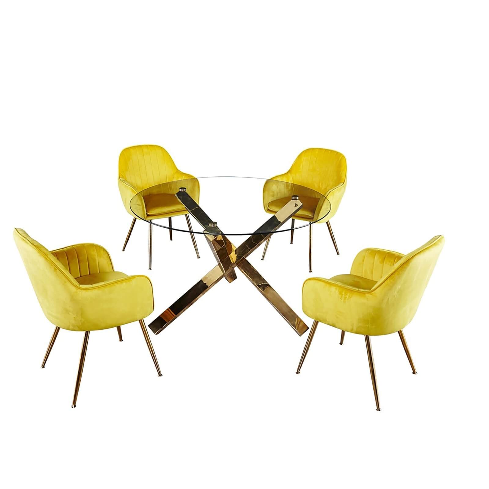 Capri 4 Seater Dining Set - Lara Dining Chairs - Yellow