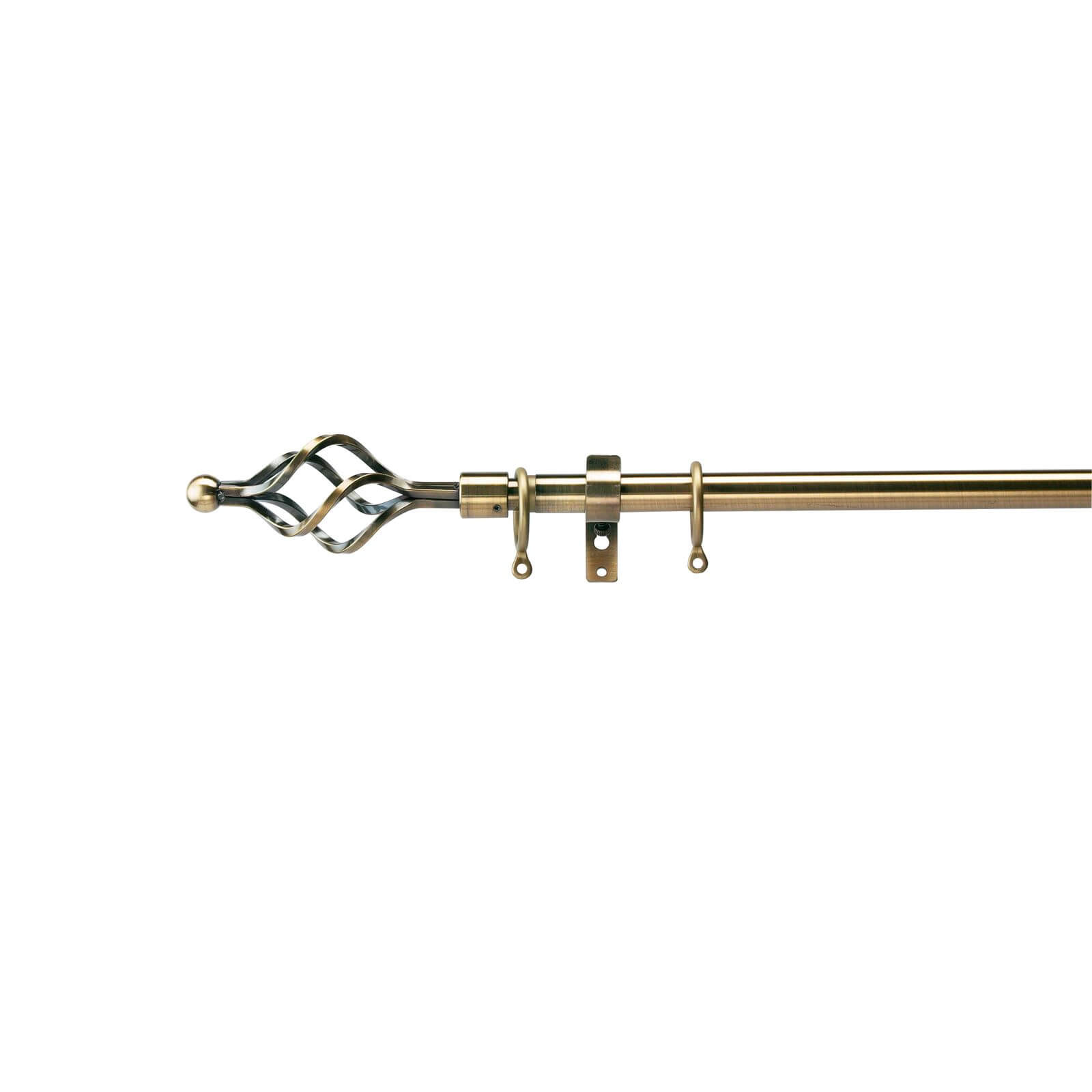Extendable Cage Finial Curtain Pole - Antique Brass - 1.7-3m (16/19mm)