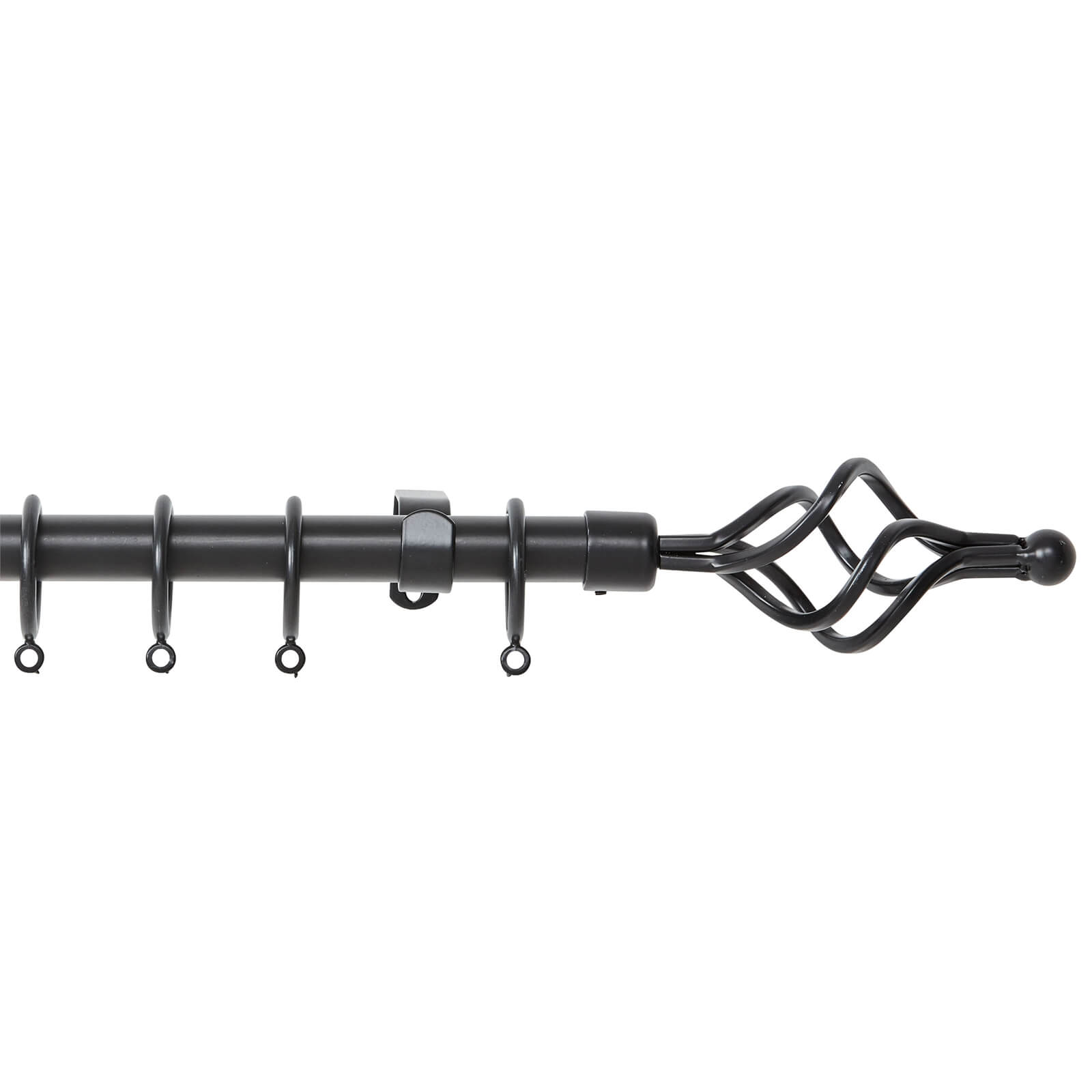 Extendable Cage Finial Curtain Pole - Black - 1.2-2.1m (16/19mm)