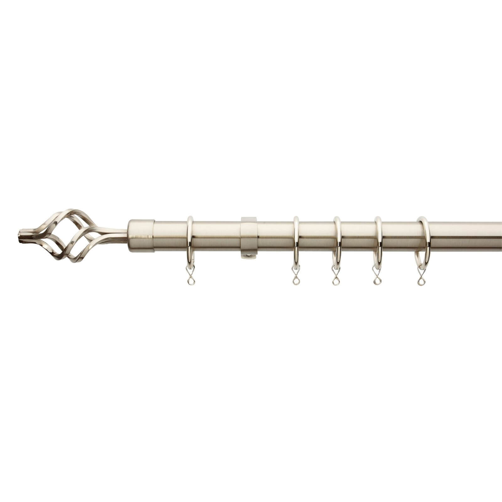 Extendable Cage Finial Curtain Pole - Satin Steel - 1.2-2.1m (25/28mm)